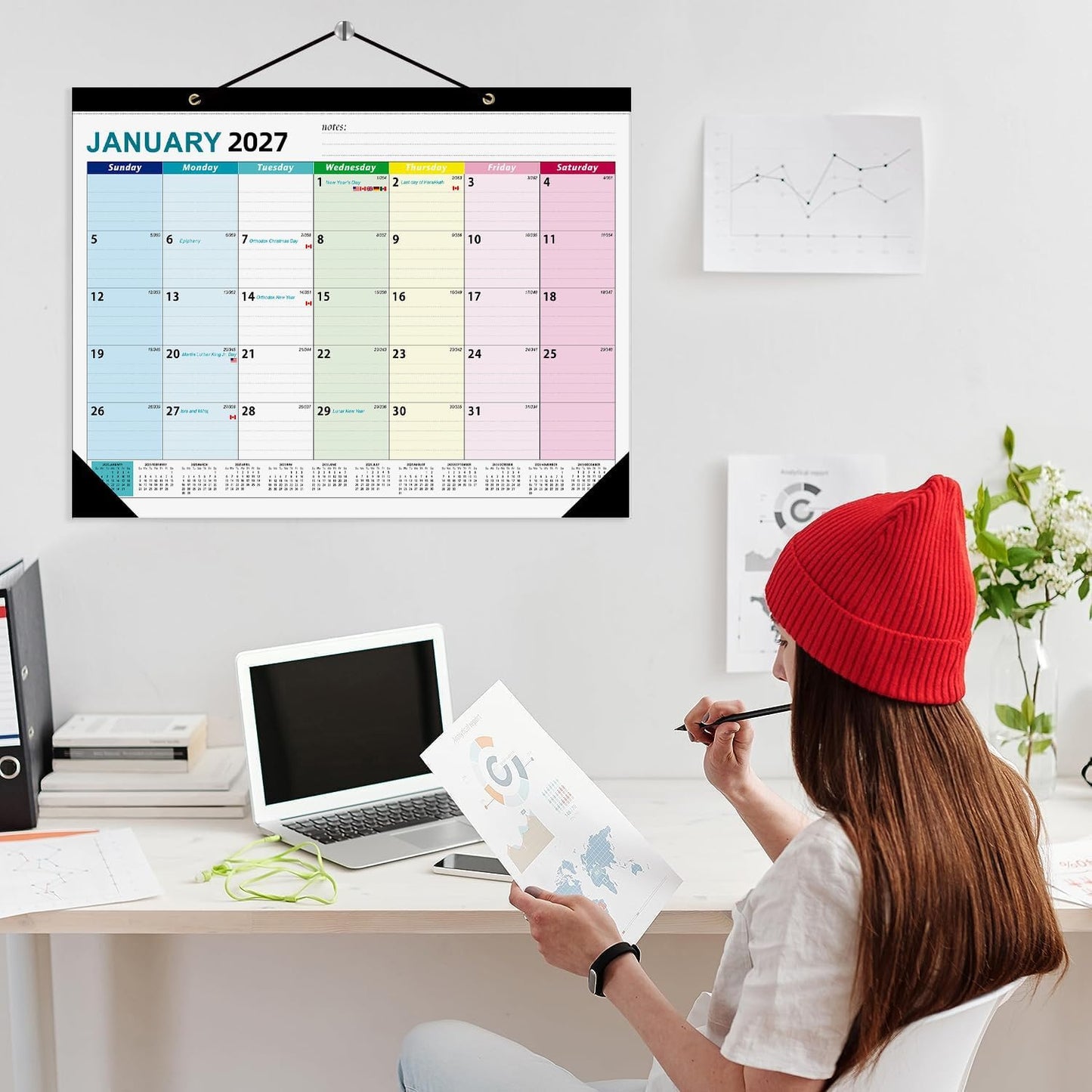 Large Wall Calendar 2026.7-2027.12: Desk Calendar 21.96 x 16.96 Inches,Large Desk Calendar Runs From July 2026 - December 2027 for Home Office Planning and Organizing Family Planner with Notes, Pocket (EU)