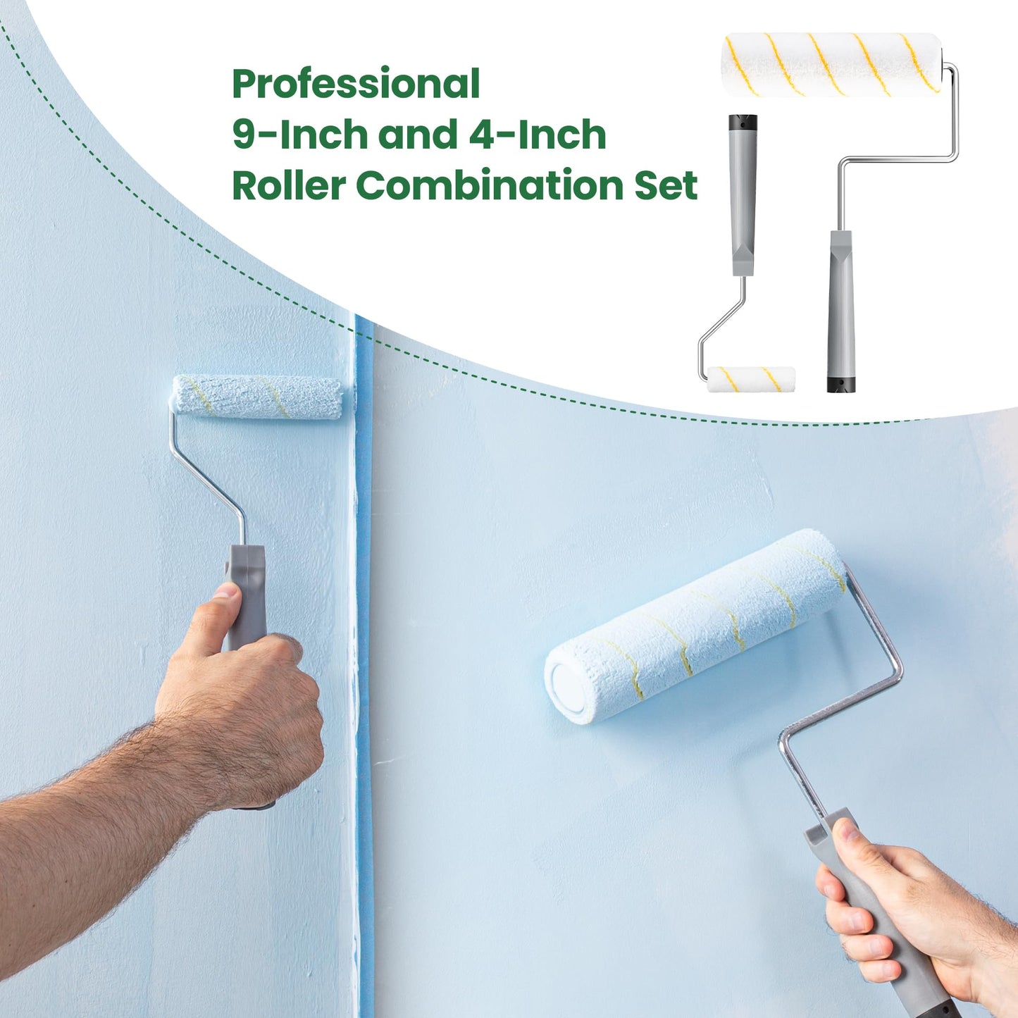 VOOMEY 17 Piece Paint Roller Kit - Paint Rollers 9"4", Paint Roller Frame，Paint Trays, Microfiber Roller Cover, Paint Kit for House Painting,Paint Brushes for Painting Walls