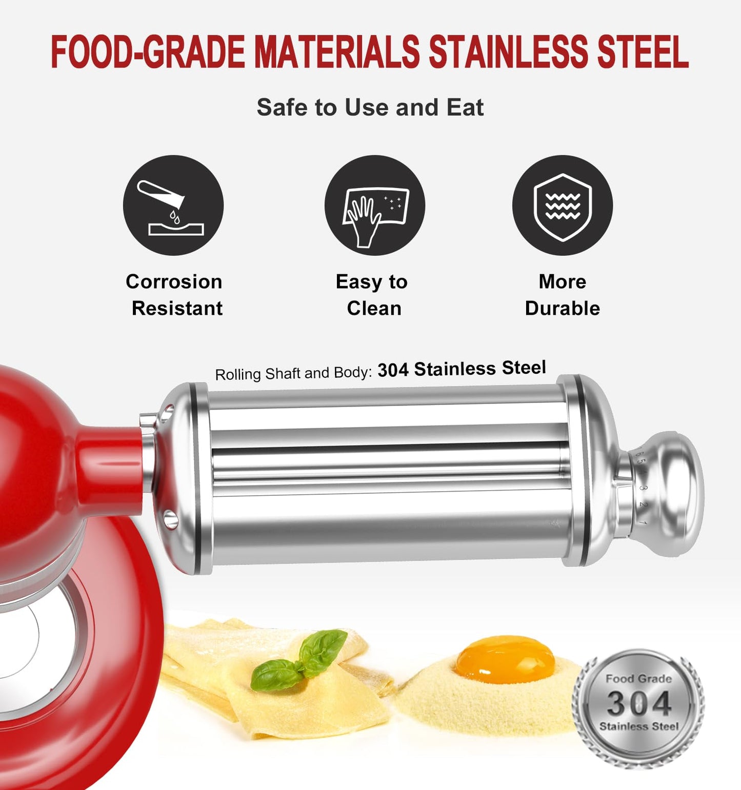 ZACME 1 Pack Pasta Roller Maker Attachment for All KitchenAid Stand Mixer and Cuisinart, Stainless Steel Pasta Attachment with 8 Adjustable Thickness knob