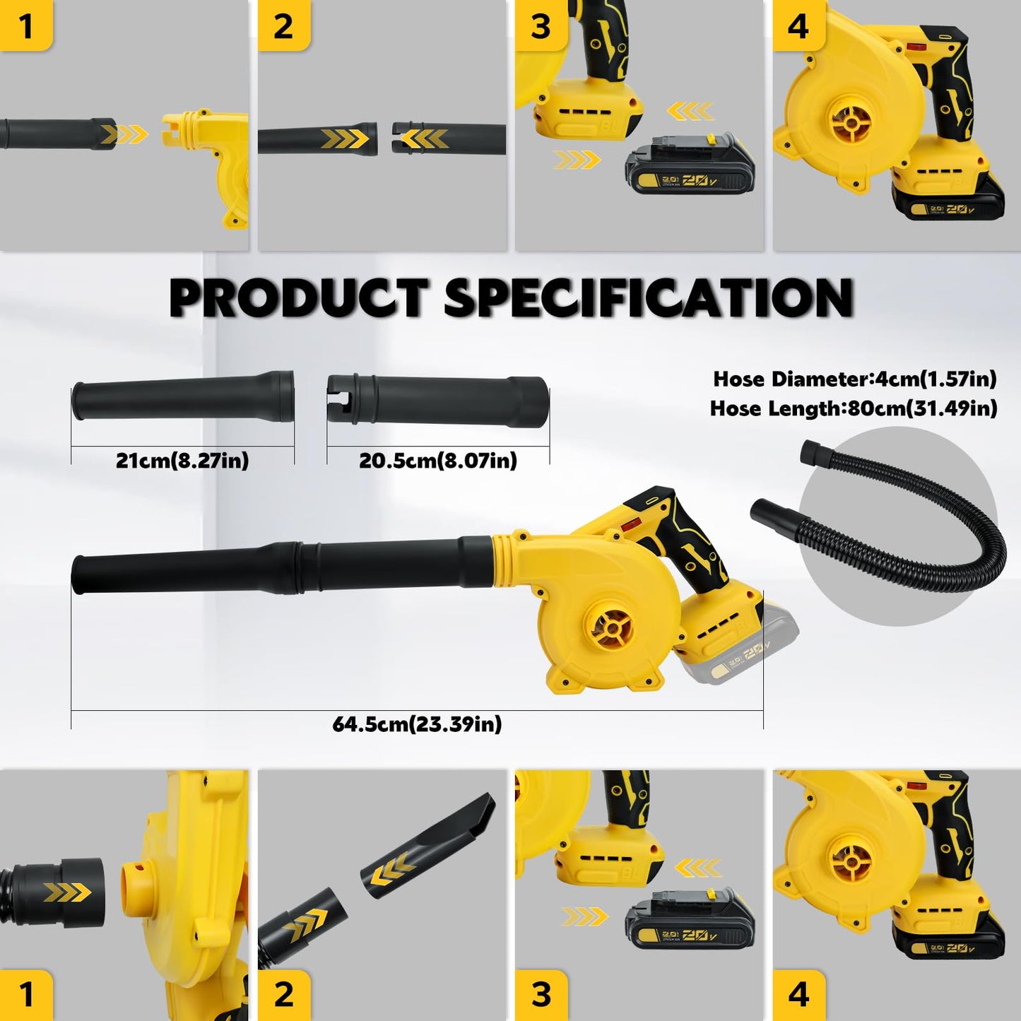 Cordless Leaf Blower for Dewalt 20V Max Battery with Brushless Motor, 6 Variable Speed Up to 180MPH, 2-in-1 Blower & Vacuum, Handheld Electric Blowers or Lawn Care/Dust(No Battery)
