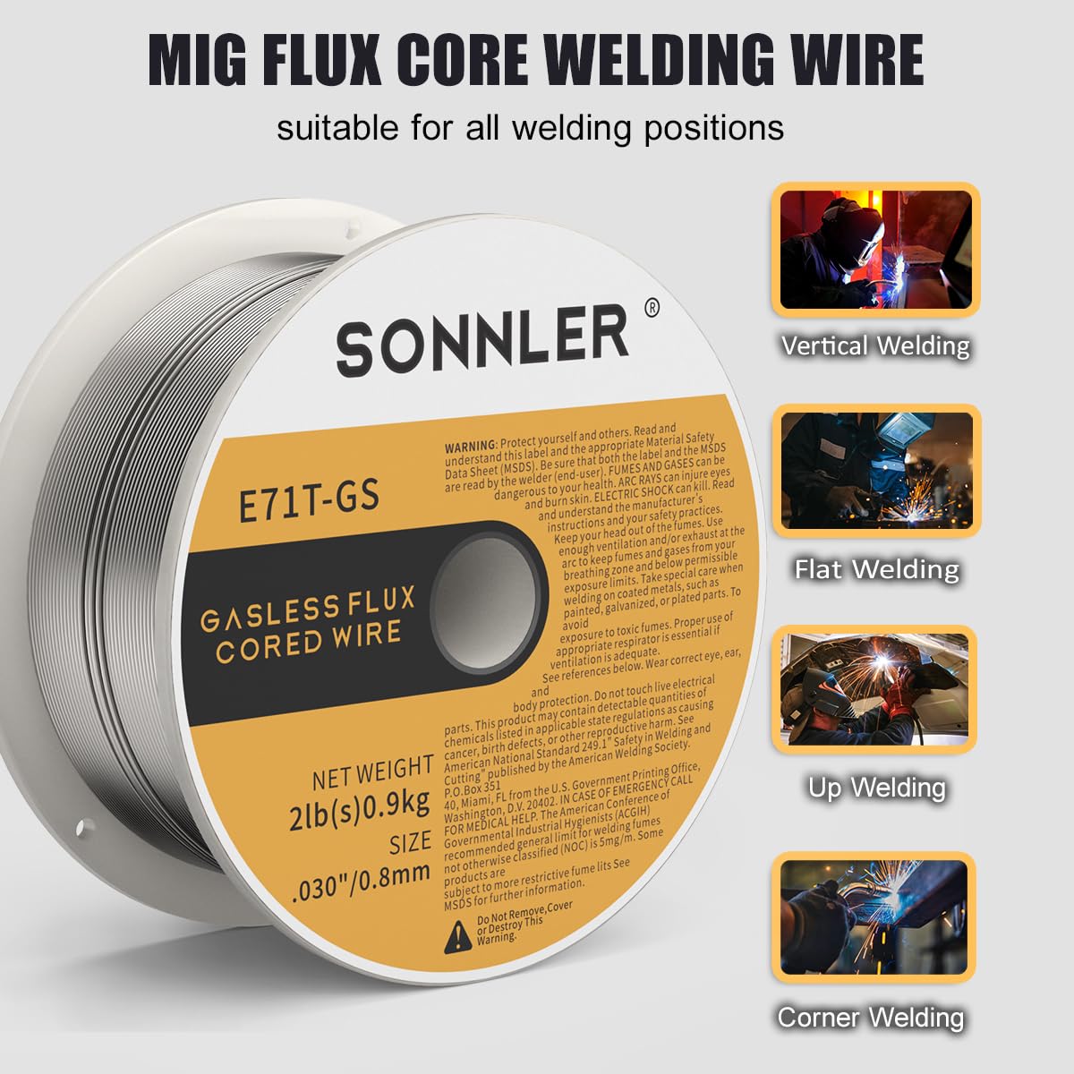 3 Pack .030 Flux Core Welding Wire, SONNLER Mig Welding Wire, 2Lbs Low Splatter Mild Steel E71T-GS Wire Compatible with HF Fourney Harbor Welder(3 Pack)