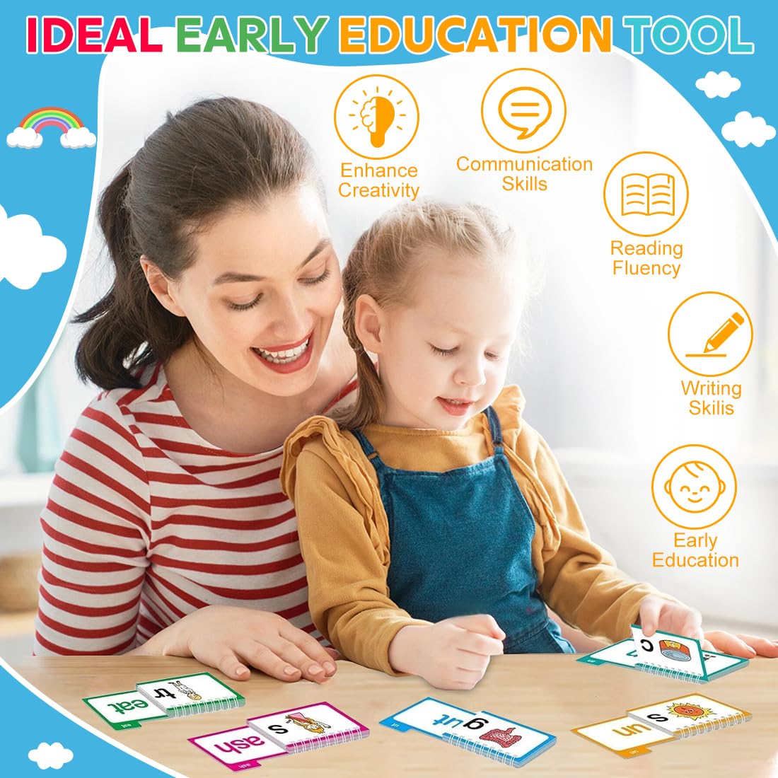 30 Read and Rhyme Flip Books,Sight Words Flash Cards Kindergarten,Kids Phonics Flash Cards,Word Family Build Books Phonics Games Books Gift for Kids Adults Stress Relief