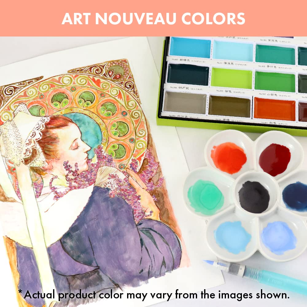 Kuretake GANSAI TAMBI Watercolor Paint 24 Colors Set II Art Nouveau, Professional-Quality, for Beginners Artists, Kids, Adults, Made in Japan
