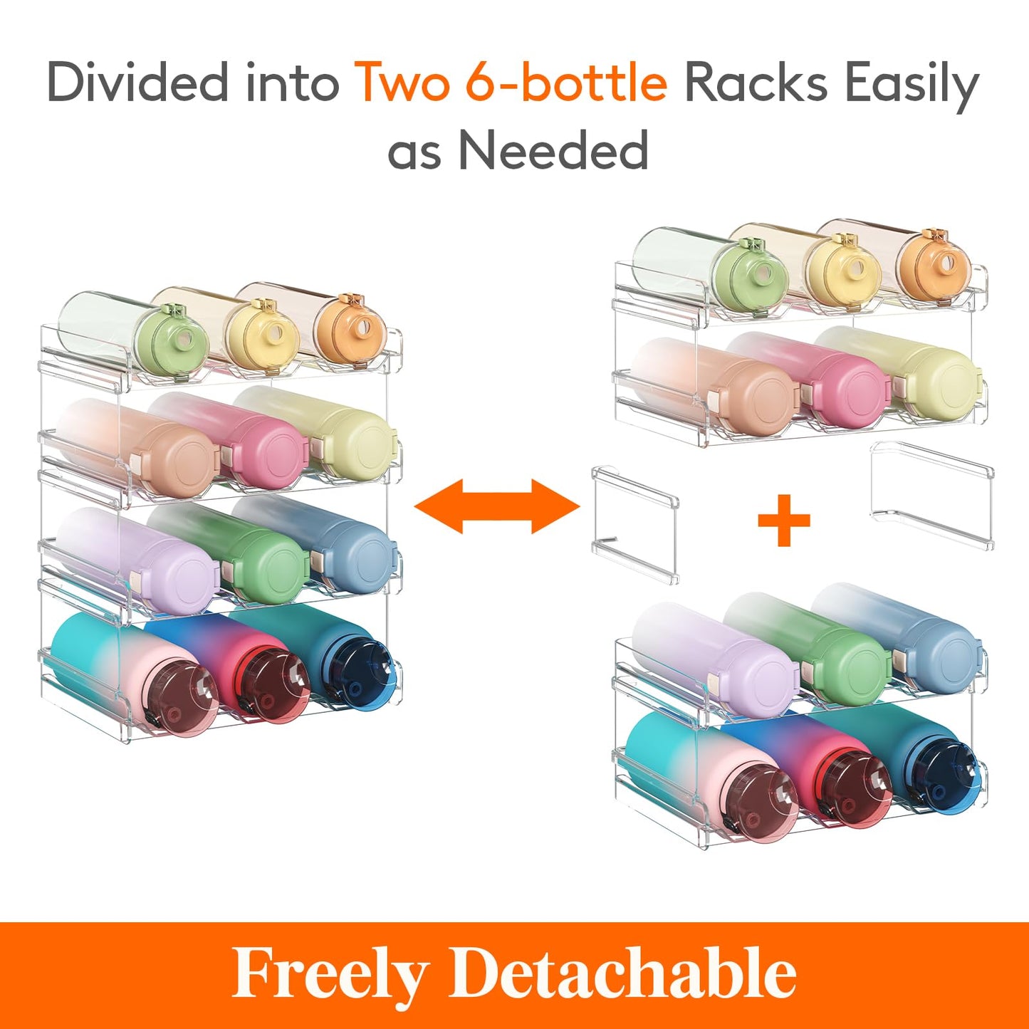 Lifewit Stackable Water Bottle Organizer for Cabinet, Freezer, Pantry - Plastic Cup Holder, Wine Racks for Kitchen Tabletop Storage, Cupboard, Office - Pack of 4, Each Rack Holds 3 Containers