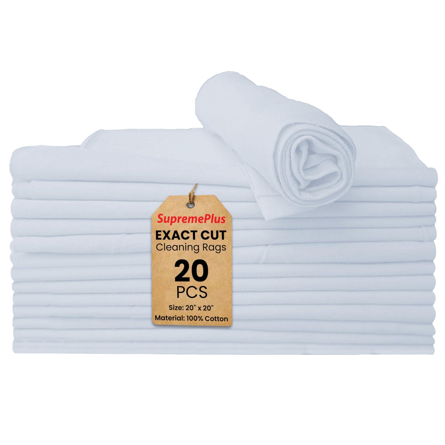 SupremePlus Premium Exact Cut White T-Shirt Cleaning Rags (20 Pieces) - 20"x20" Cotton Rag for Mechanic Shops, Cast Iron, Staining Wood, Painting & Households – Shop Rags Bulk
