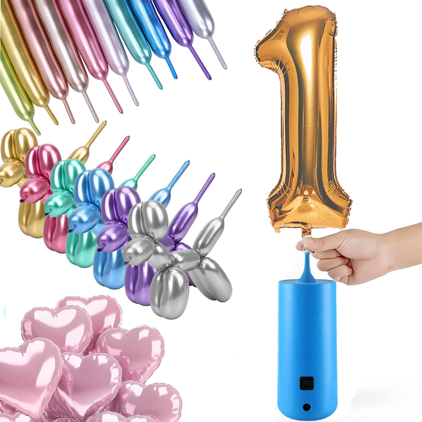 Electric Magic Balloon Pump, Electric Air Inflator Party Air Blower Pump with 1 Nozzle 1 Balloon Cutter and 10 Pcs Long Balloons,Great for Twisty Curly Balloon, Foil Balloons