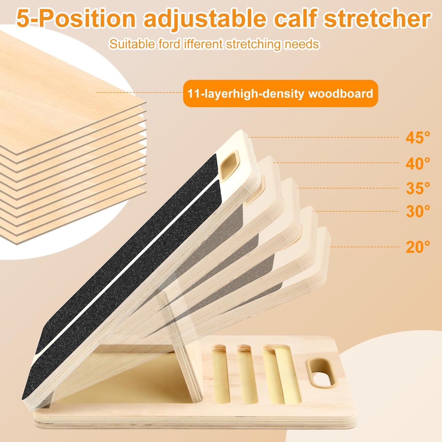 Portable Wooden Slant Board, Calf Stretcher Slant Board, Desk Foot Rest, Squat Wedge for Calf Stretching, Adjustable Non-Slip Slanted Board, Calf Stretcher for Squats, Calf, Ankle, and Foot Stretching