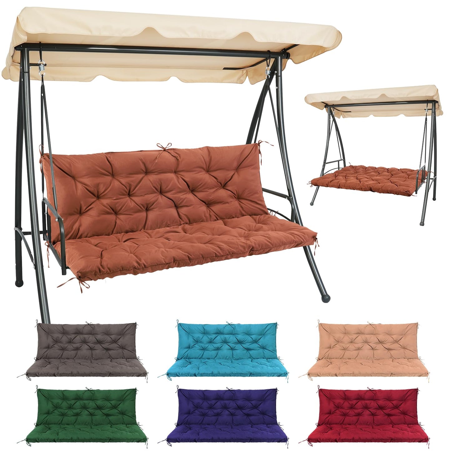 Matalde Outdoor Cushions for Patio Furniture, Patio Furniture Cushions with backrest and Straps, Dark Brown, 60x40 inches, 4" Thick,Porch Swing Cushions for Lawn, Backyard and Garden