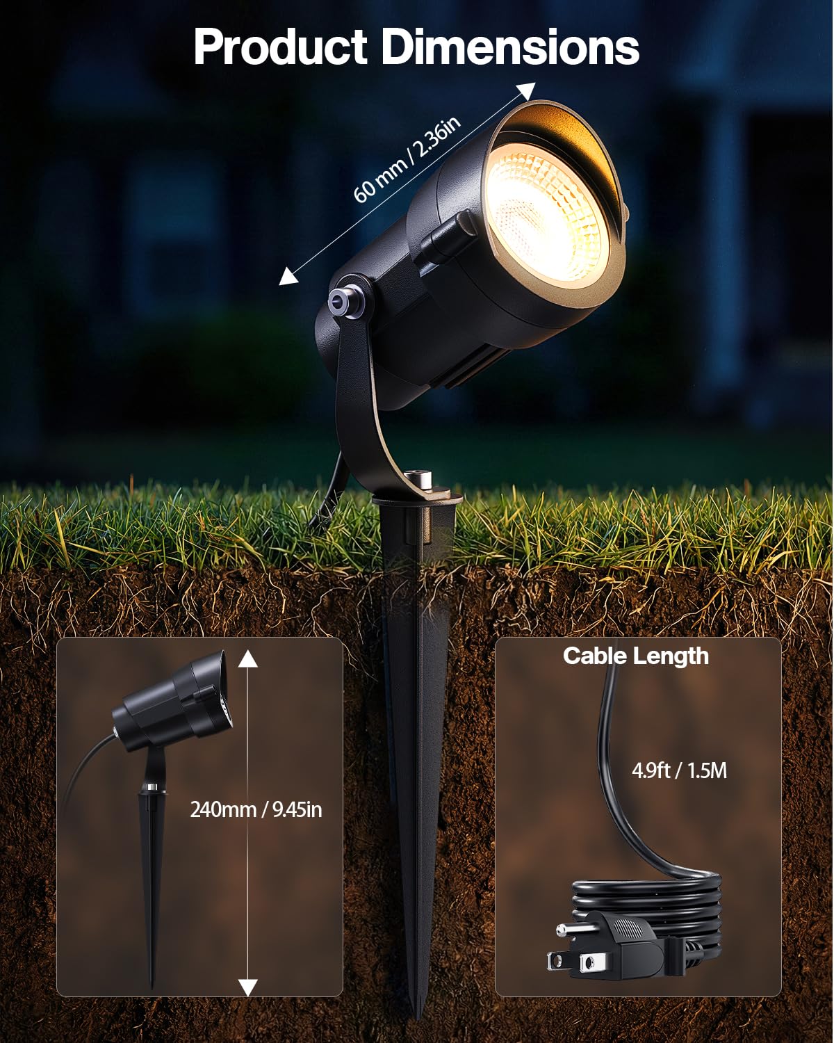 HIBOITEC 7W Low Voltage Landscape Lighting with Plug 2700K Warm White LED Outdoor Spot Lights 270° Adjustable Garden Spotlight IP65 Waterproof Landscape Spotligh for Yard Tree Wall Pathway 4Pack