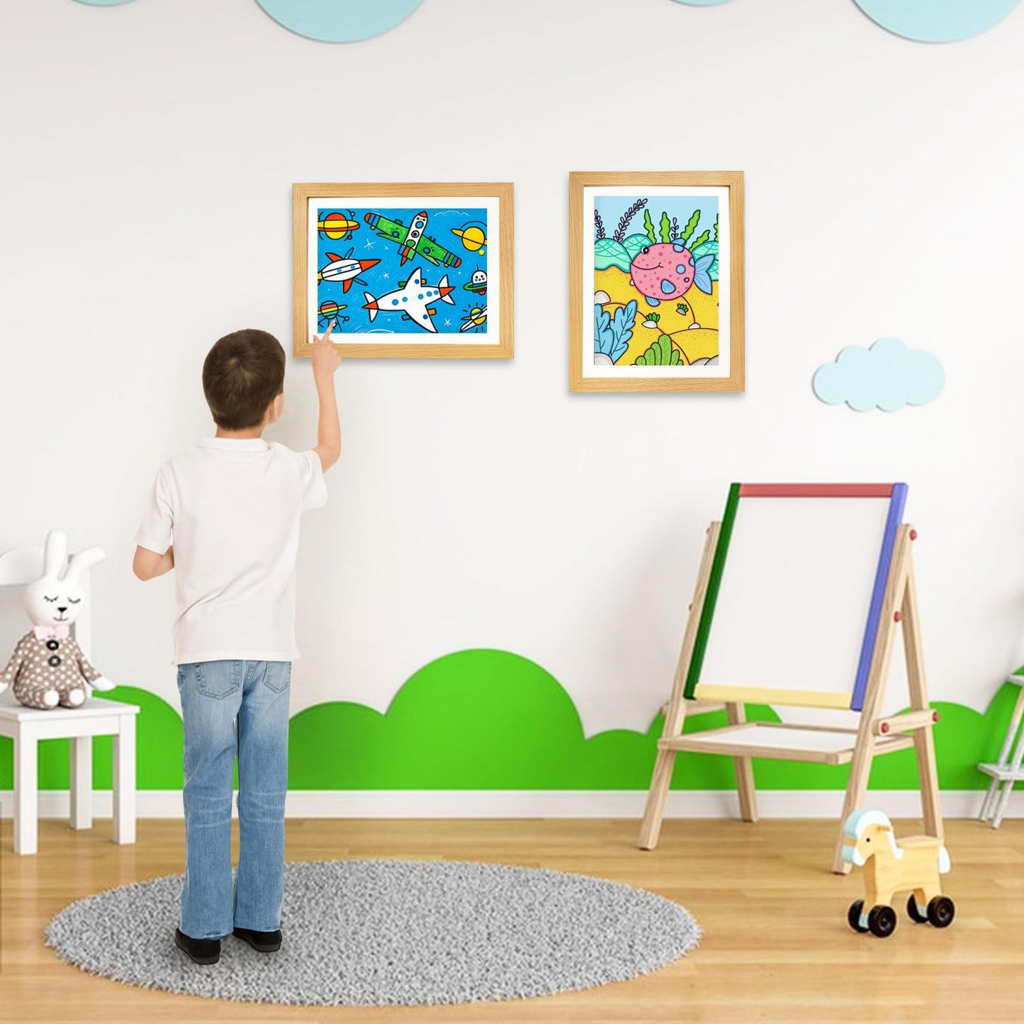 CLFCZYCXD 2 Pack Kids Artwork Picture Frames 8.5 x11 Changeable Front Opening Child Artwork Display Storage Frame on the Wall for Kids Drawings,Children Art Projects, Schoolwork, Home or Office (Wood)