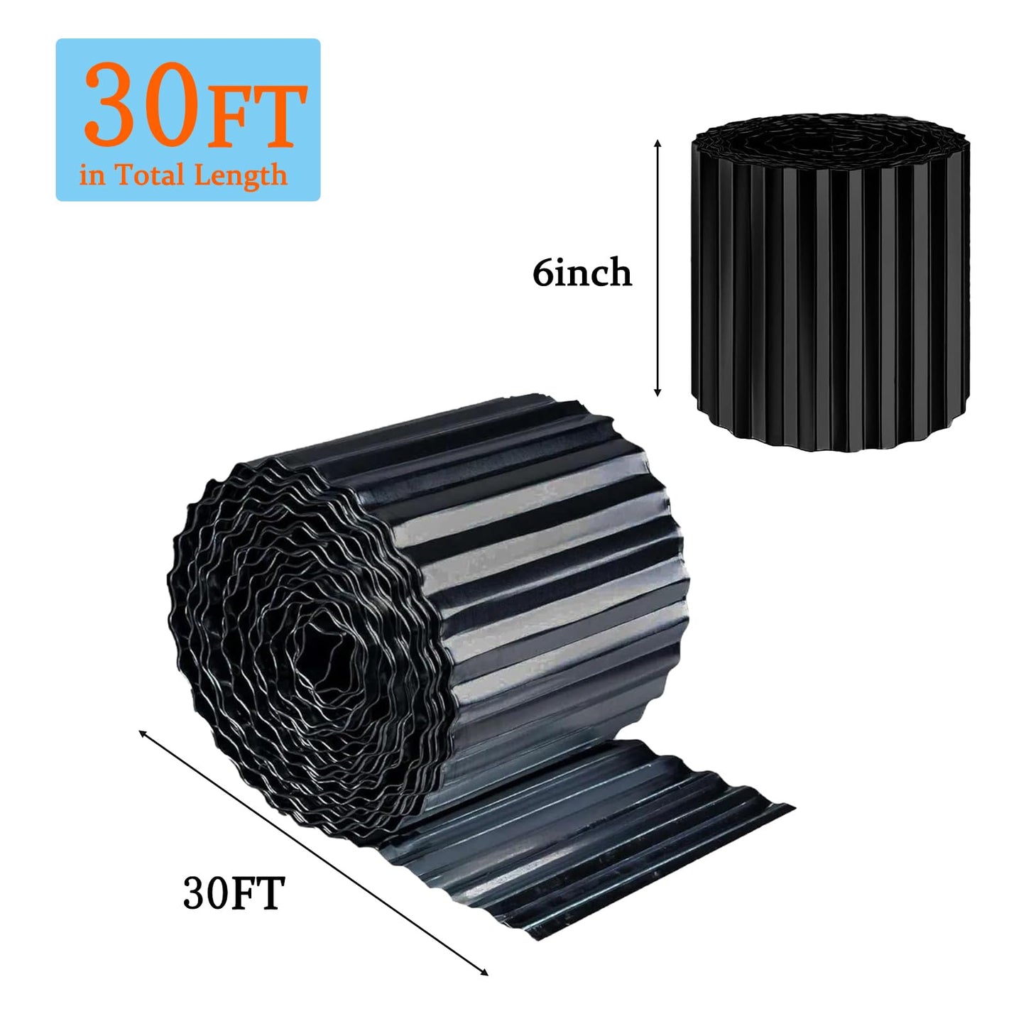 Metal Garden Edging Border 6” x 40ft, Bendable Sturdy & Flexible Landscape Lawn Edging, Wide-Corrugated Landscape Border for Raised Flower Beds, Tree Surrounds, DIY Yard Borders -Black