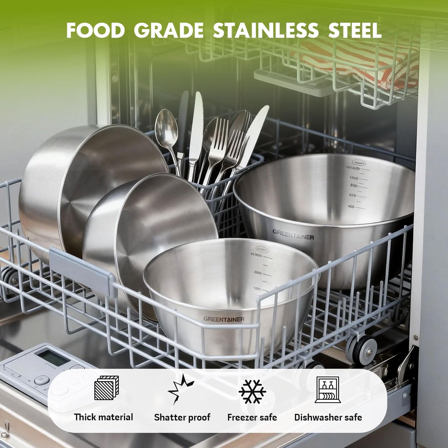 7-Piece Stainless Steel Mixing Bowls Set for Kitchen, Nesting Bowls for Mixing, Baking, Prepping, Cooking and Serving Food, Metal Mixing Bowls Dishwasher Safe (7)