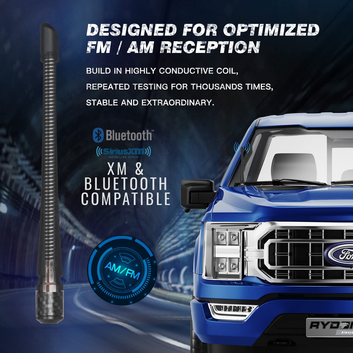 Rydonair Short Antenna Compatible with Ford F150 2009-2026 | 7 inches Rubber Antenna Replacement | Designed for Optimized FM/AM Reception