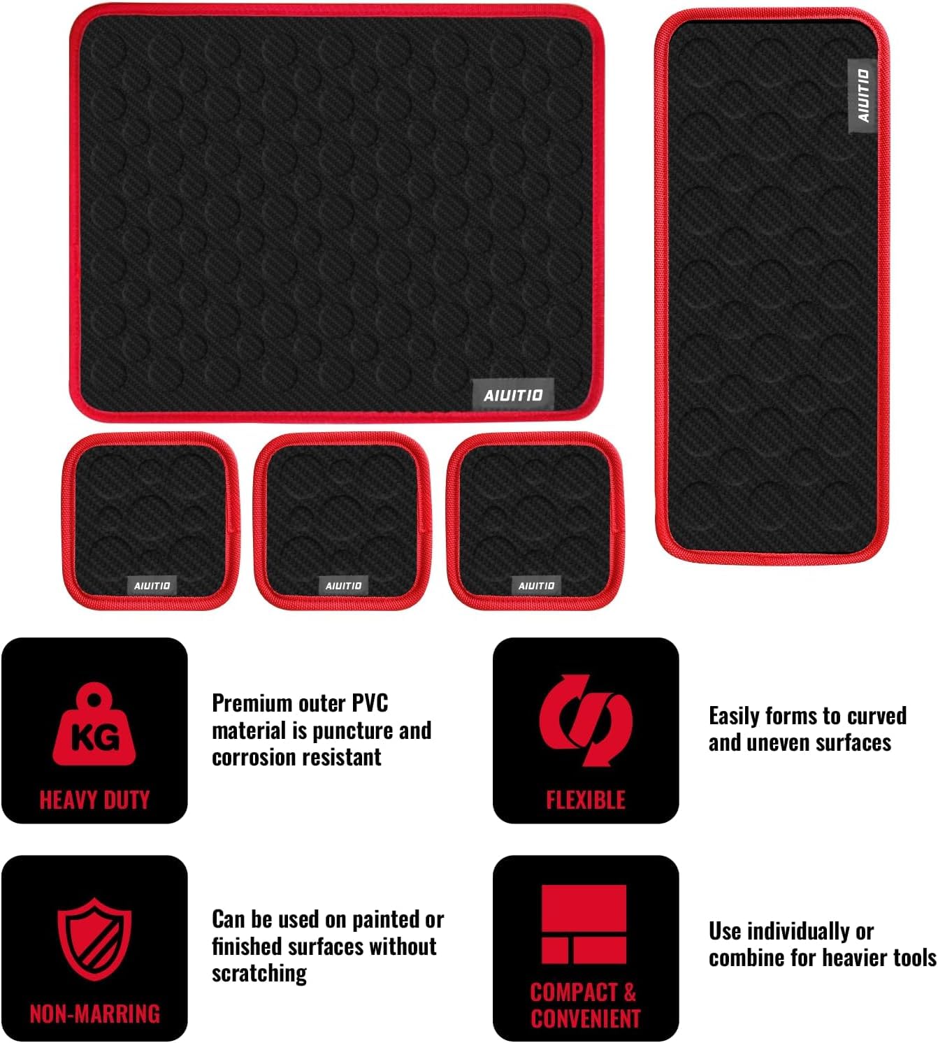 AIUITIO 5 - Piece Flexible Magnetic Tool and Parts Mat,3 Sizes Flexible Magnetic Tool Holder - Thin Profile Perfect for Toolbox Drawers - Tool Holder Conforms to Body Panels