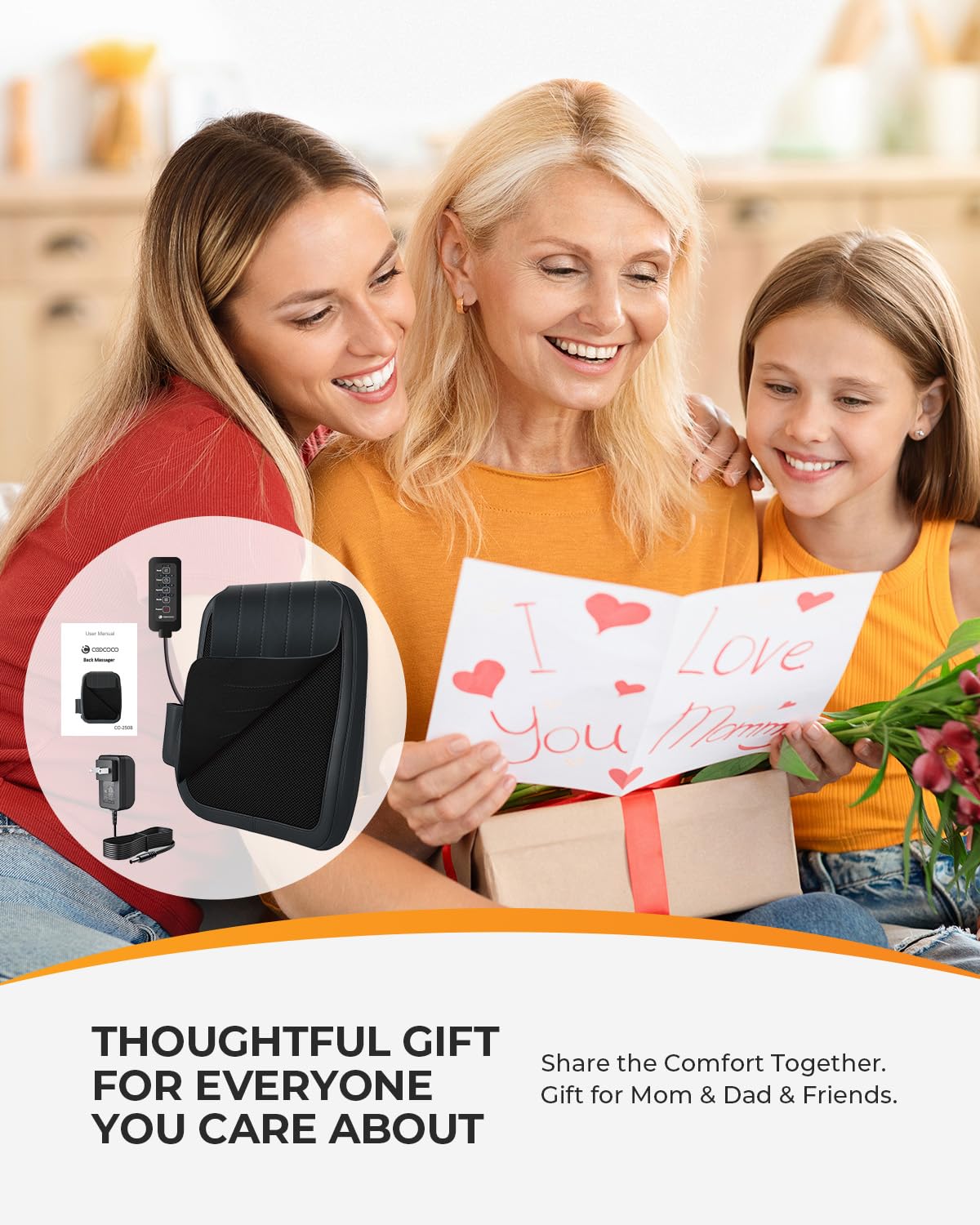 CooCoCo Back Massager for Back Pain Deep Tissue, Shiatsu Massager with Heat, 3D Kneading Massage for Lower Back for Chair, Gifts for Mom, Dad, Women