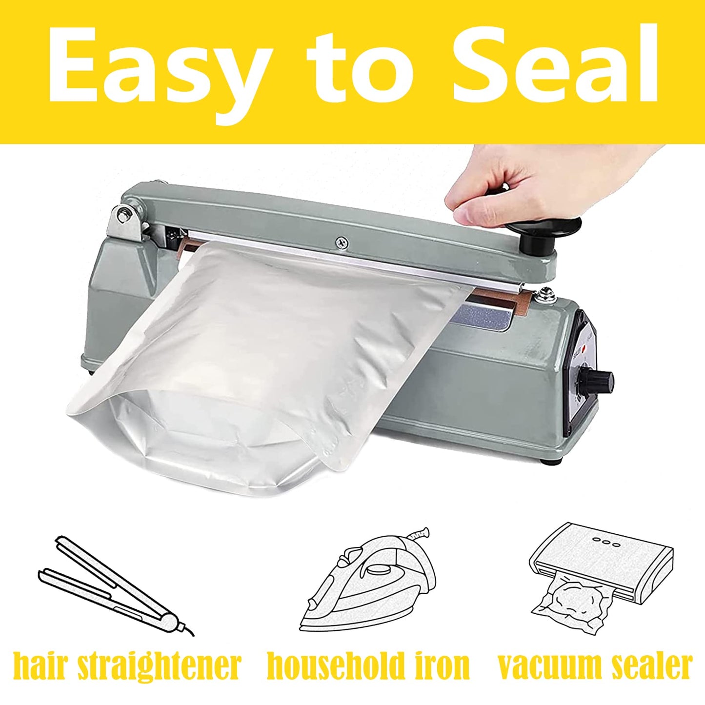 Durimoiy 50 Mylar Bags for Food Storage 1 Gallon-9.5 Mil Thicker Long Term & Food Grade - 10x14 Stand-up Zipper Resealable Heat Sealable for Airtight Smell Proof Packaging