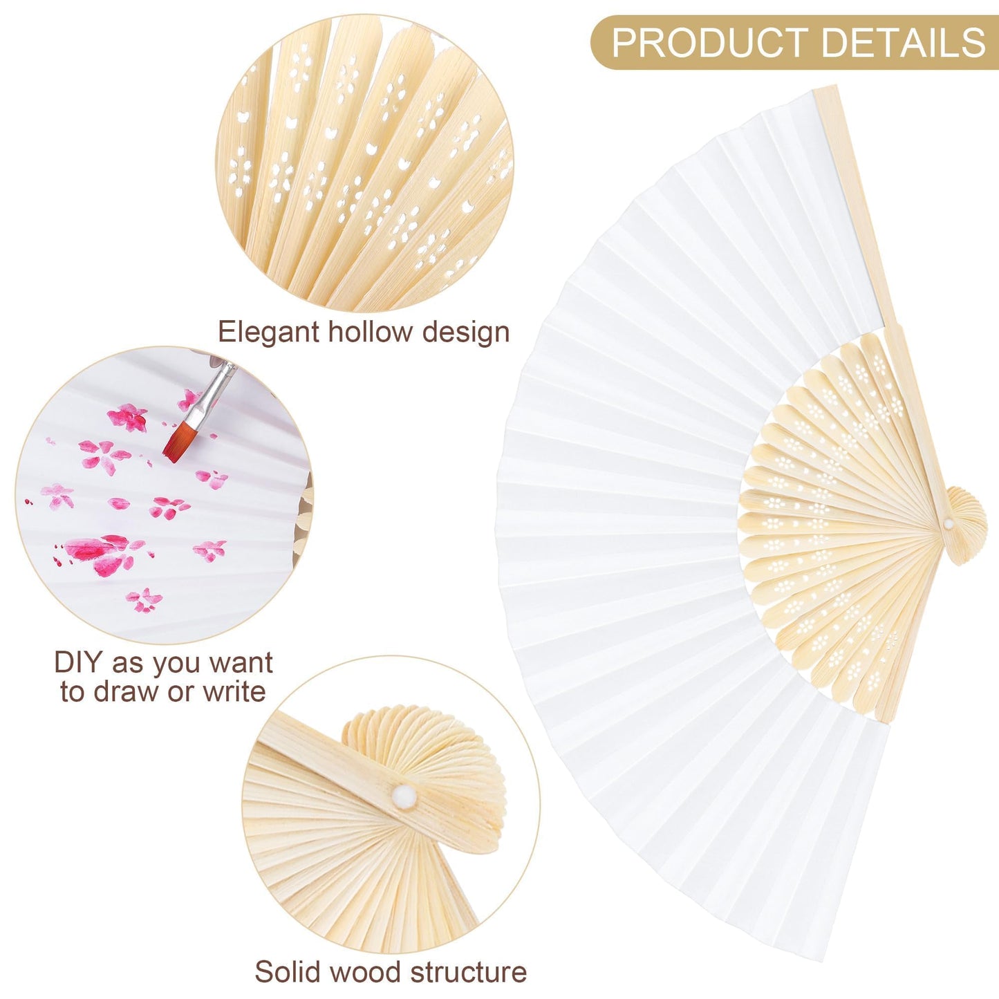 Aodaer 100 Pieces White Paper Fans Folding Fans with Foldable Storage Basket Bamboo Handheld Fans for Guests Wedding Bridal Party Favor Baby Shower Decoration DIY Supplies