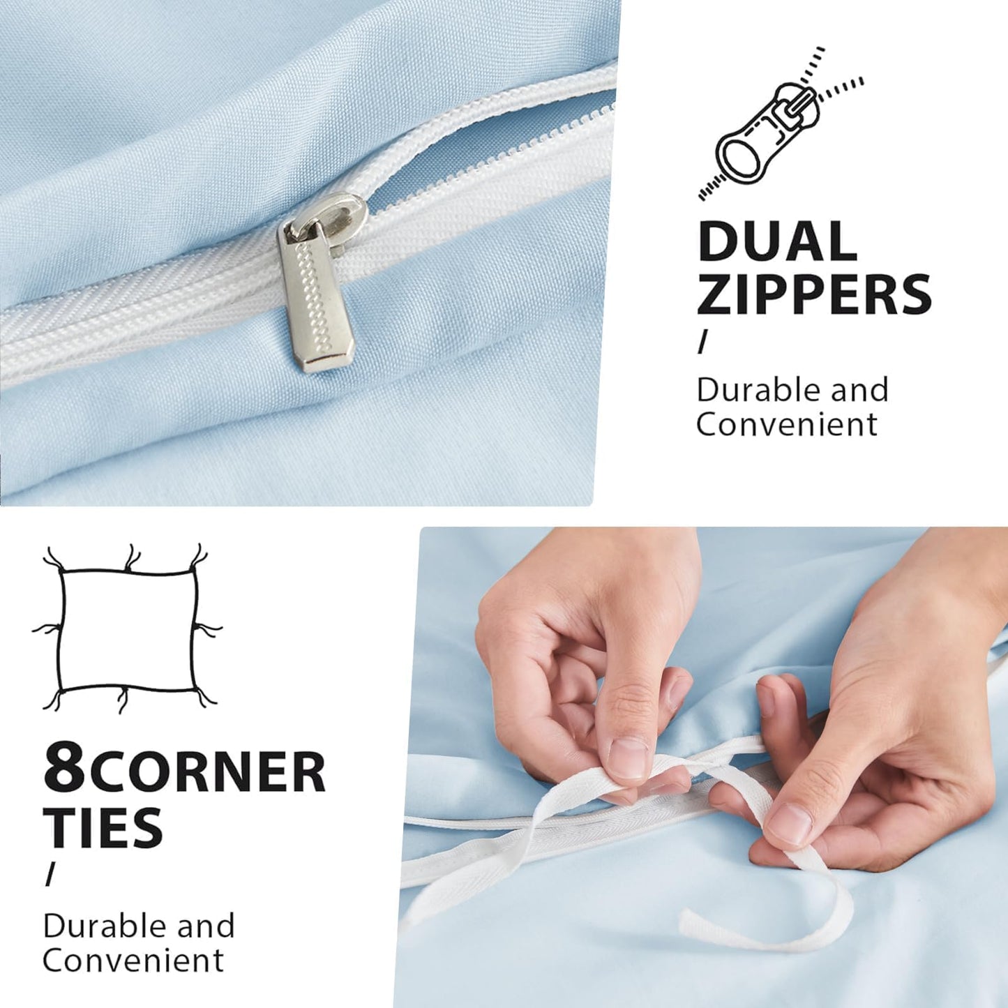 Sasttie Duvet Cover Queen, 3-Piece Ultra Soft Double Brushed Bedding Sets for All Season Use, Includes 1 Duvet Cover 90x90 Inches, 2 Envelope Pillowcases 20x30 Inches, Light Blue