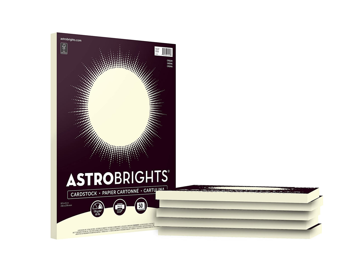 Astrobrights Colored Cardstock, 8.5" x 11", 65 lb/176 GSM, Cream, 50 Sheets (Pack of 6) - 300 Sheets in Total (91518)