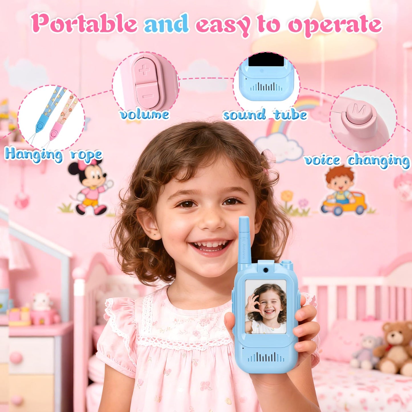 2 Pack Upgraded Video Walkie Talkies for Kids, HD Camera & Clear Voice & 1000 Ft Range, Rechargeable Walkies Talkies with 4 Voice Effects, Birthday Gifts for Boys Girls Indoor Outdoor Activity