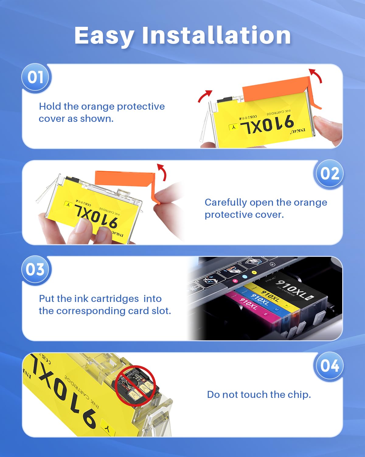 910XL Ink Cartridges Combo Pack Compatible Replacement for HP 910XL 910 Ink Cartridges to Use with HP OfficeJet Pro 8020 8025 8028 8030 8035 8010 8015 8018 8022 Printer (1BK/1C/1M/1Y, 4 Pack)