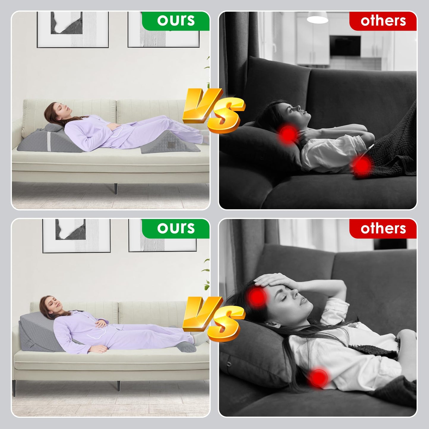 Bed Wedge Pillow for Sleeping, Adjustable 7 &12 Inch Foam Wedge Pillow for Post Surgery, Elevated Triangle Pillow for Acid Reflux, Back Pain Relief, Leg Support，3pack