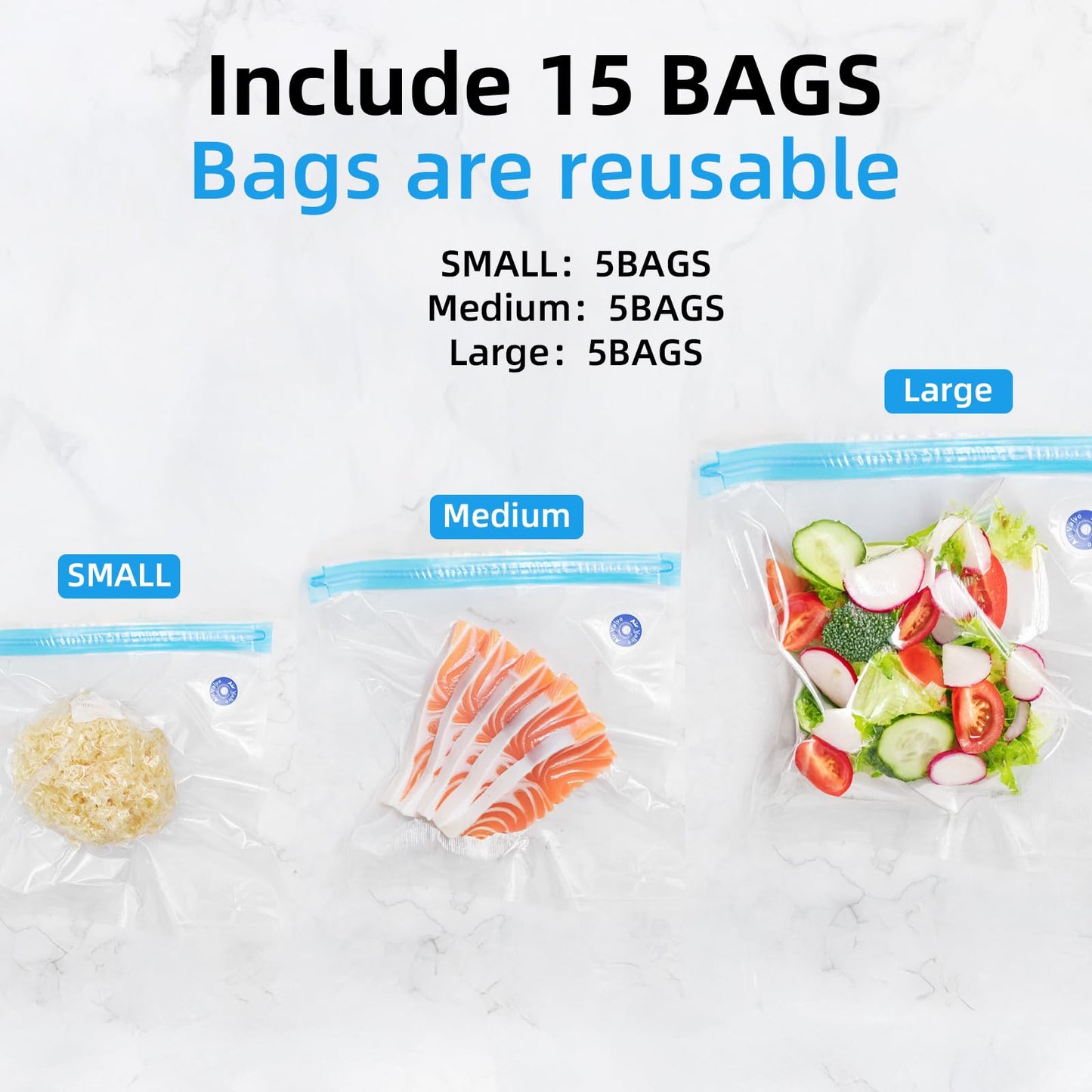 Handheld Vacuum Sealer for Food Sealer& Storage with 15PCS Multi-Sized Reusable Zipper Sous Vide Vacuum Bags. Vacuum Sealer with Mini USB Rechargeable, EAGZFFI(Black)