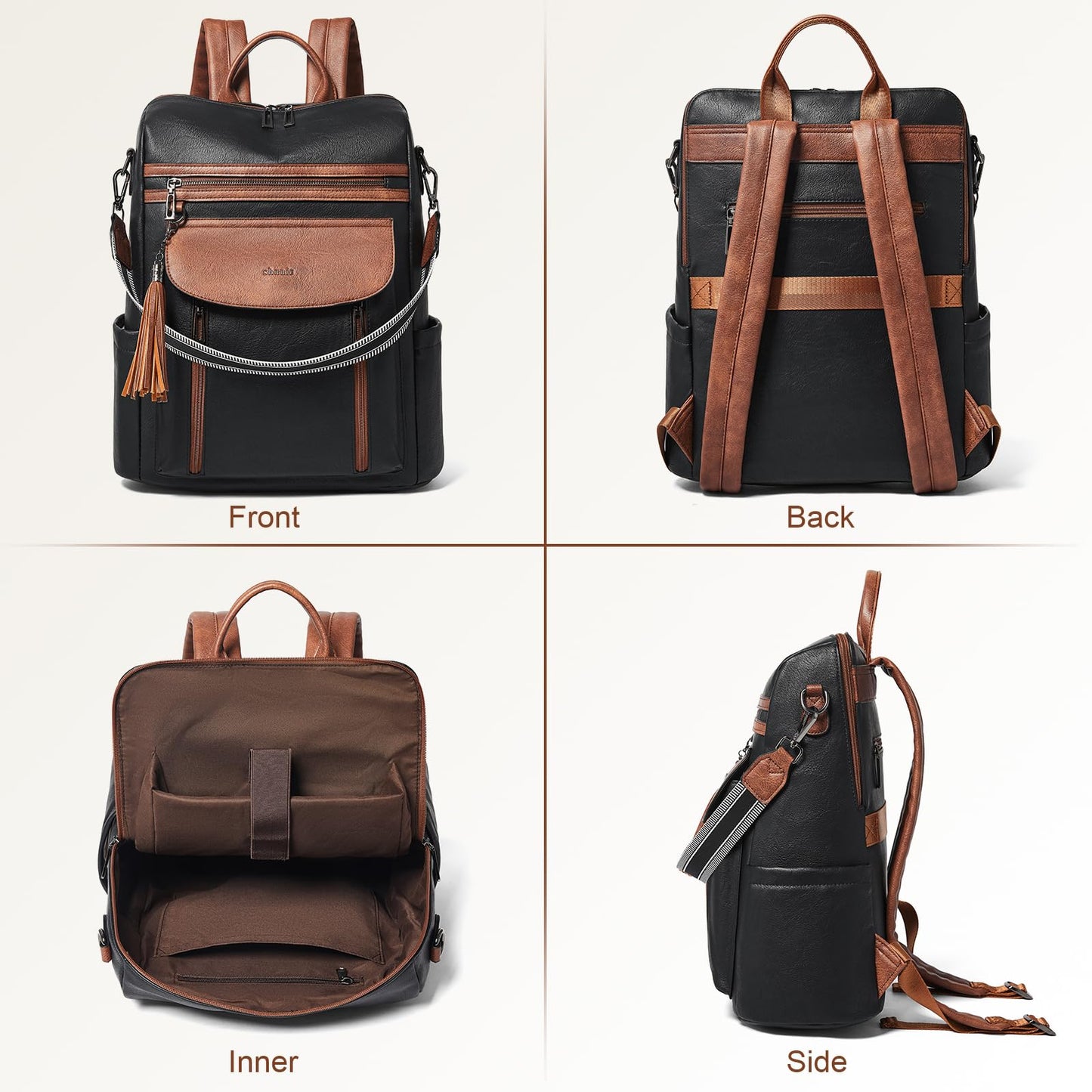 Shrrie Large Leather Backpack for Women 15.6 inch Laptop Backpack Travel Work Backpack Purse for Business College