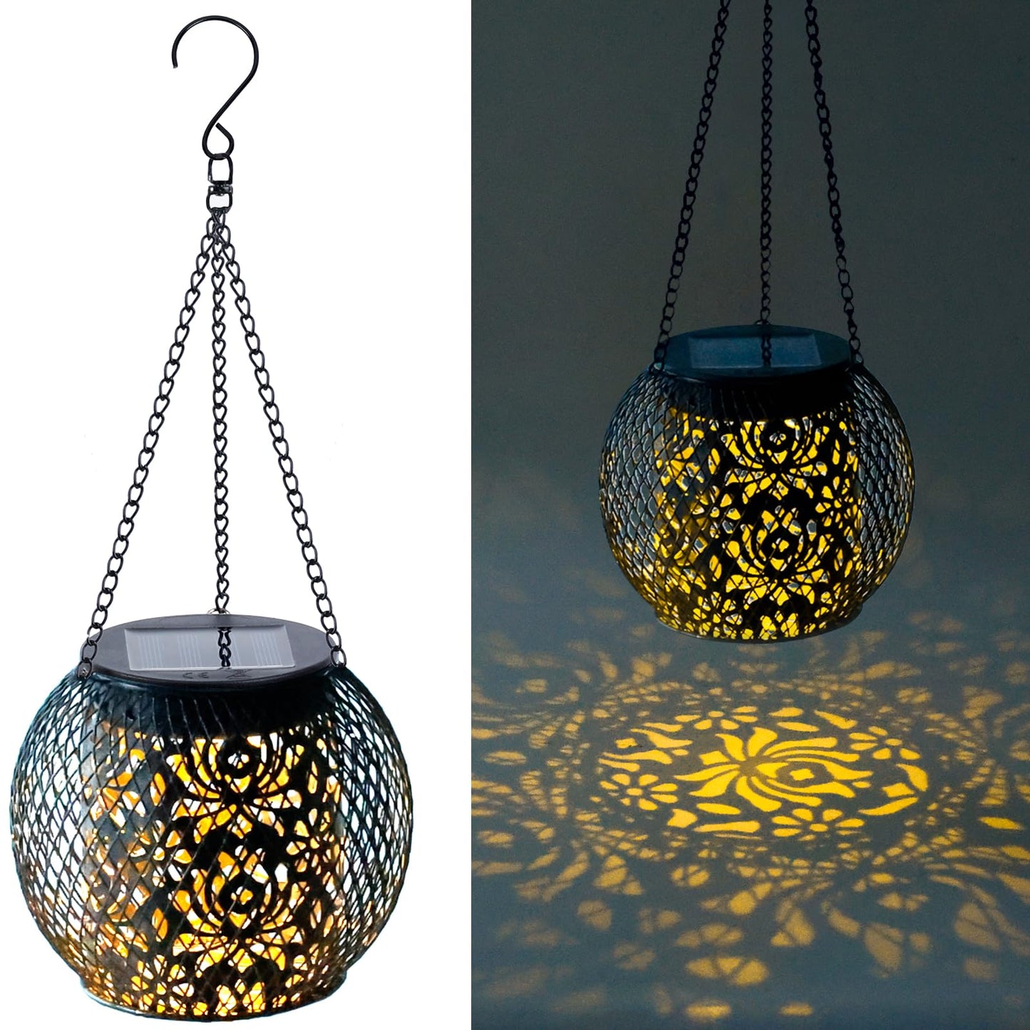 Mizmakp Solar Lanterns Outdoor 4 Pack, 1000mAh Hanging Solar Lights Outdoor IP65 Waterproof Metal Lanterns with Pattern, Garden Lights for Yard Patio Porch Pathway Fence(11.5x11.5cm)