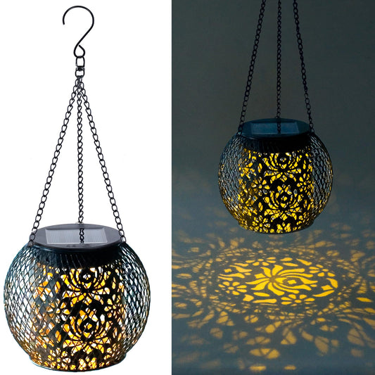 Mizmakp Solar Lanterns Outdoor 4 Pack, 1000mAh Hanging Solar Lights Outdoor IP65 Waterproof Metal Lanterns with Pattern, Garden Lights for Yard Patio Porch Pathway Fence(11.5x11.5cm)