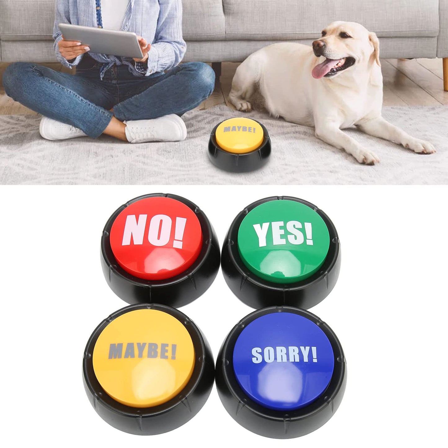Yes No Button & Maybe Sorry Button, Dog Buttons for Answer Buzzers 4 Pack, Dog Talk Button Sound Button Dog Talking Button, Training Clicker, Talking Dog Buttons Learning Press