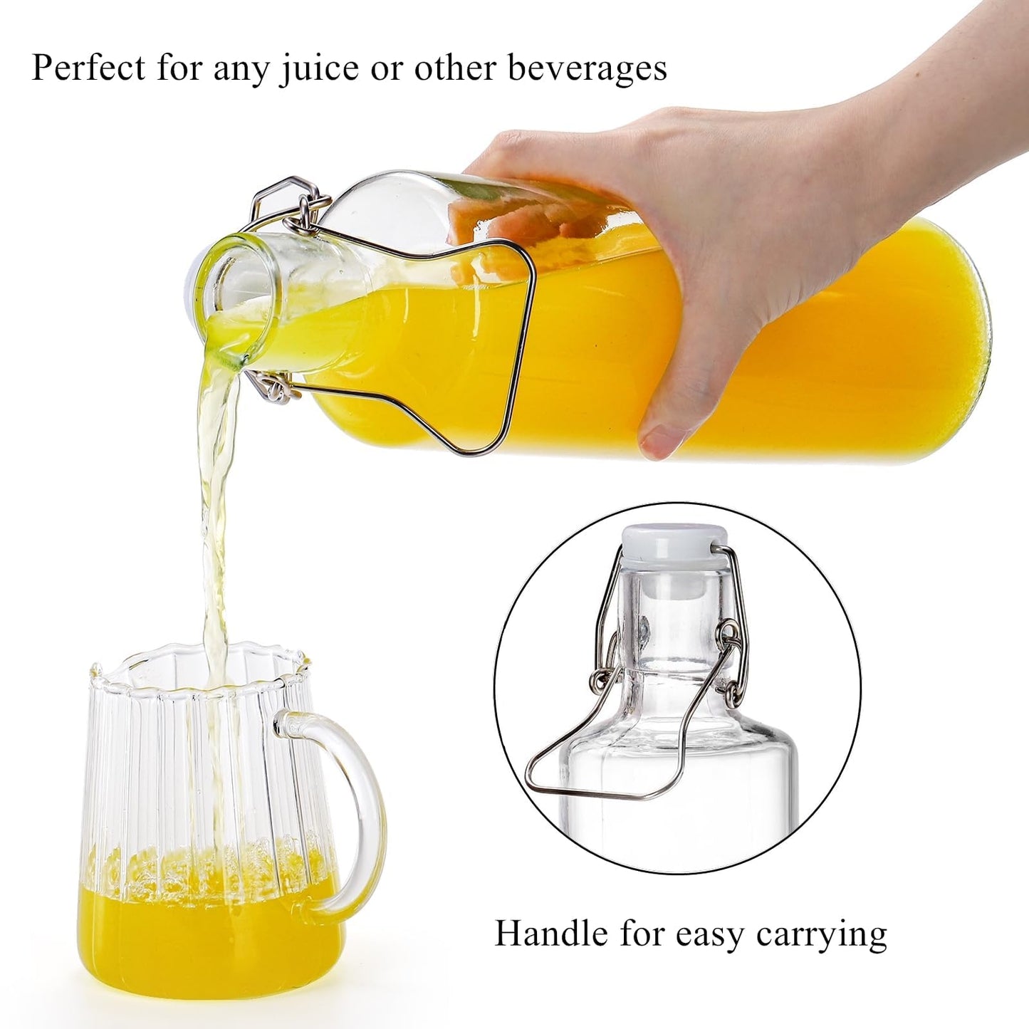 Cididu 4 Pack 33Oz Flip Top Bottles, 1L Airtight Swing Top Glass Bottle with Handle for Beer, Home Brewing, Kombucha, Juice, Carbonated Drink, Vinegar, Oil, Mead, Leakproof, Dishwasher Safe