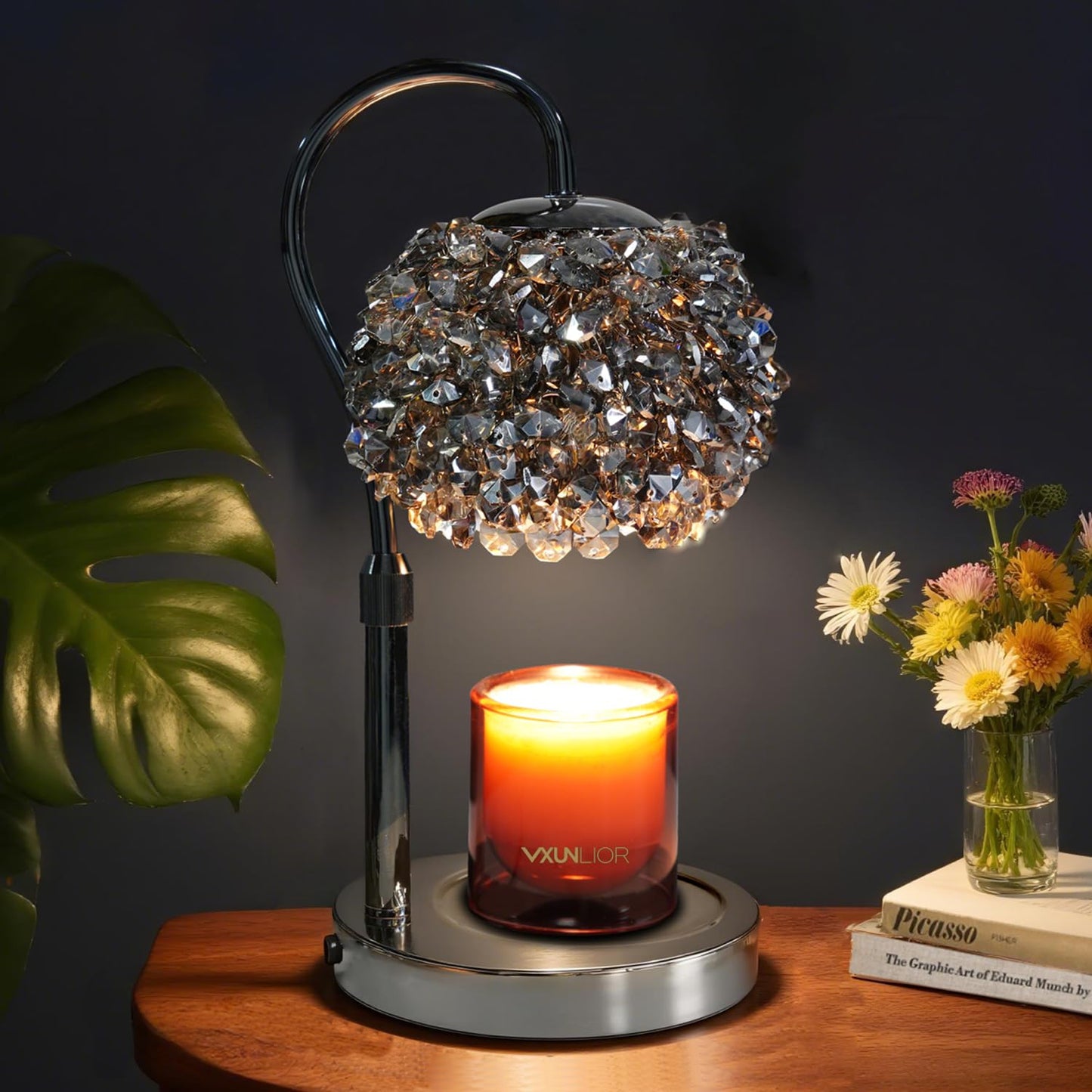 VXUNLIOR Luxury Candle Warmer Lamp with Crystal Gemstone Shade - Wax Melt Warmer for Home Decor (Black Without RGB)