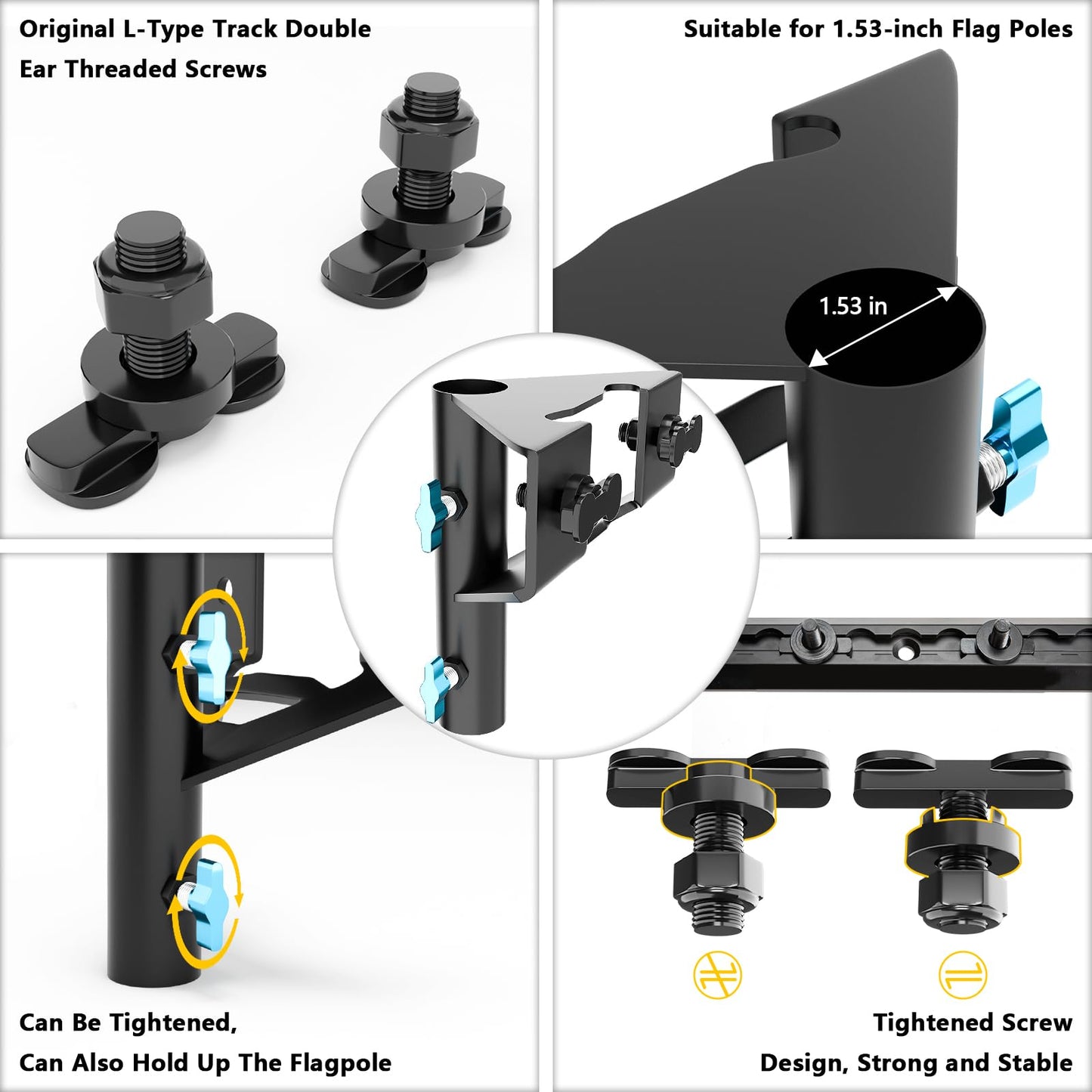 Flag Pole Holder Kit for Tesla Cybertruck, Lymorexan L Track Flag Pole Mount Kit for Tesla Cybertruck Fits Flagpoles Diameters Under 1.53 inches, with Double Lug Threaded Stud (Tube ID 1.53")