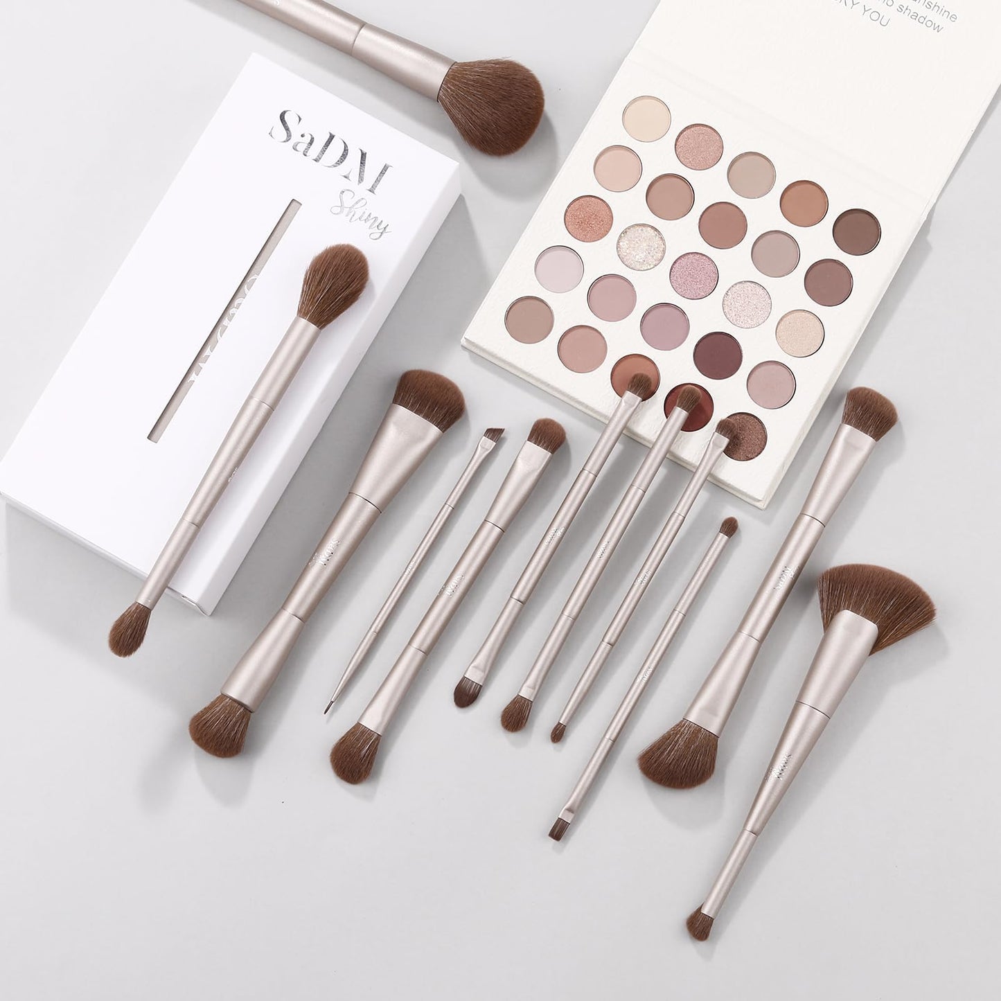 Double Ended Makeup Brush Set (11 Pieces) - Includes Foundation, Powder, Concealer, Highlighter, Contour, Eye Shadow & Blush Brushes - Face & Eye Make Up Brush with Synthetic Bristles