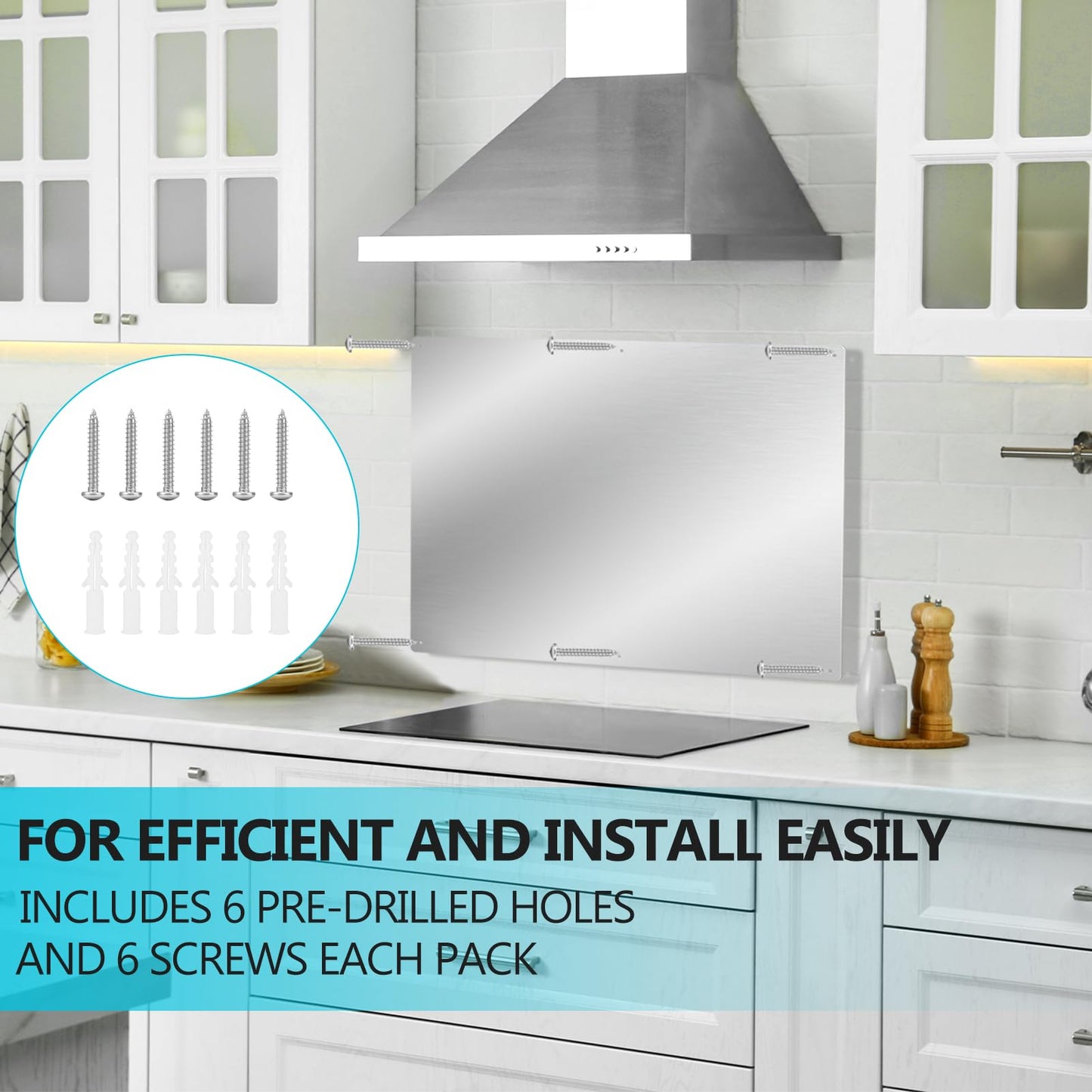Thicken Heavy Range Hoods Stainless Steel Backsplash,Panel Splatter Guard for Stovetop,6 Pre Drilled Holes for Easy Installation,Keep The Walls Clean, Bright and Beautiful (30" x 24")