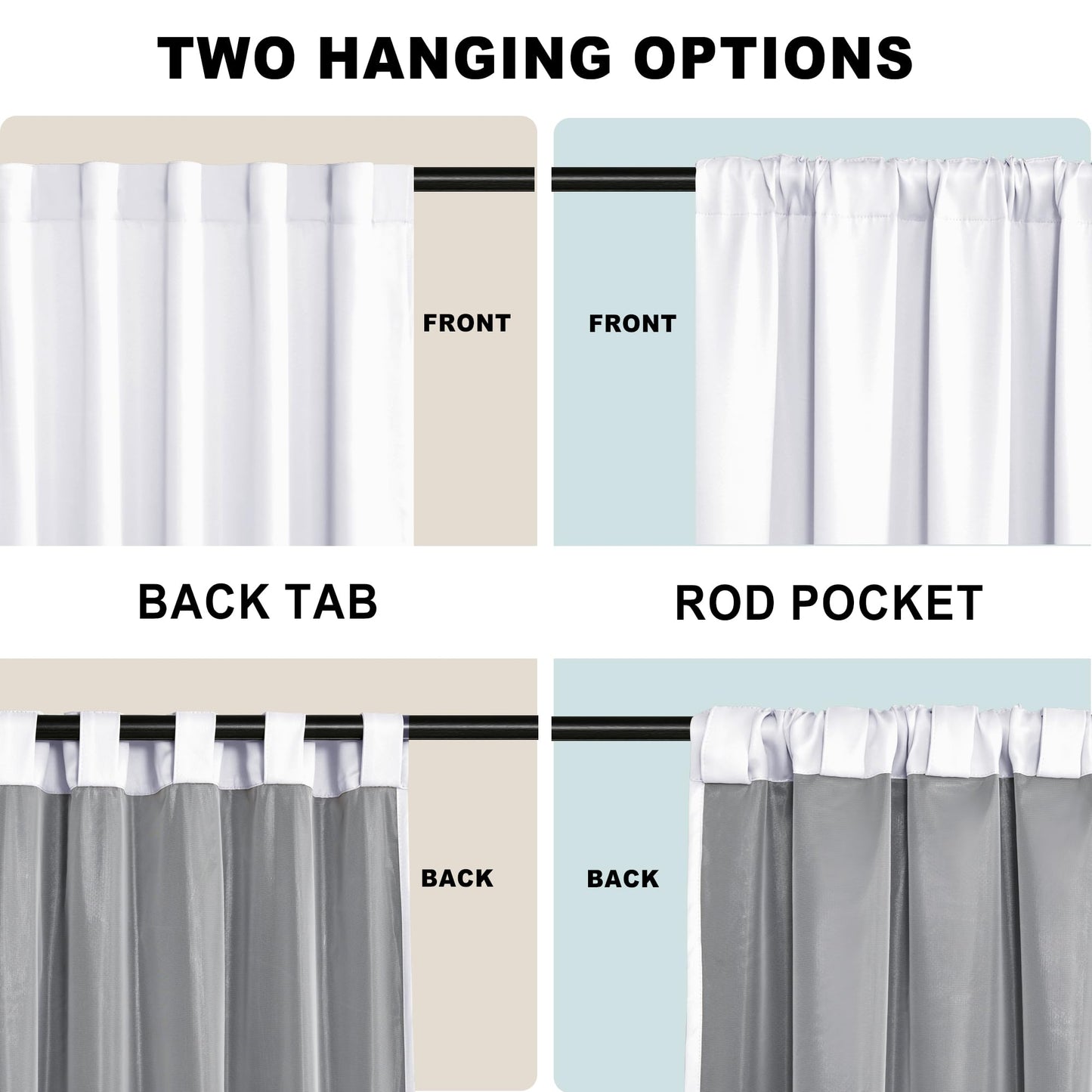 XWZO 100% Blackout Curtains 2 Panels - Room Darkening Thermal Insulating Back Tab & Rod Pocket Bedroom Curtains with Tiebacks for Nursery Rideaux, White, W52 x L84