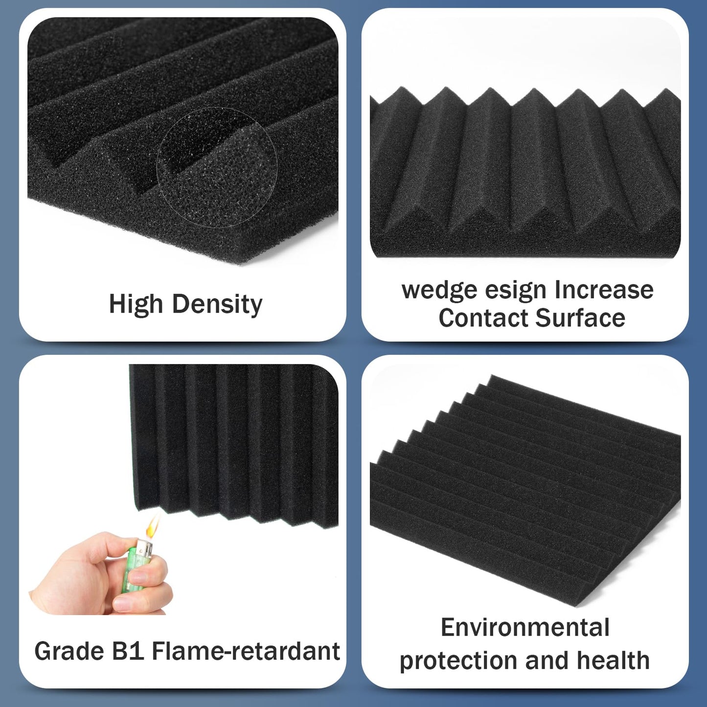 50 Pack BLACK Acoustic Panels Studio Foam Wedges 1" X 12" X 12"Sound-proofing,Sound Absorption (50pcs, Black)