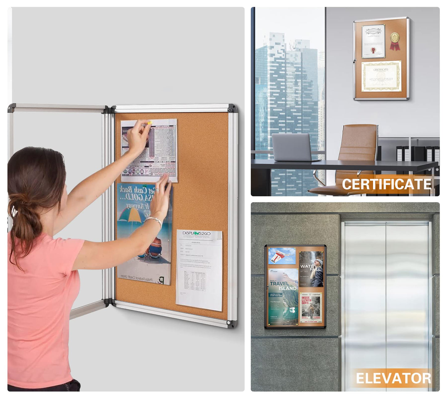 Swansea Lockable Noticeboard Bulletin Pin Cork Boards Tamper Proof with Mounting Screws 26×20 inch (4xA4)