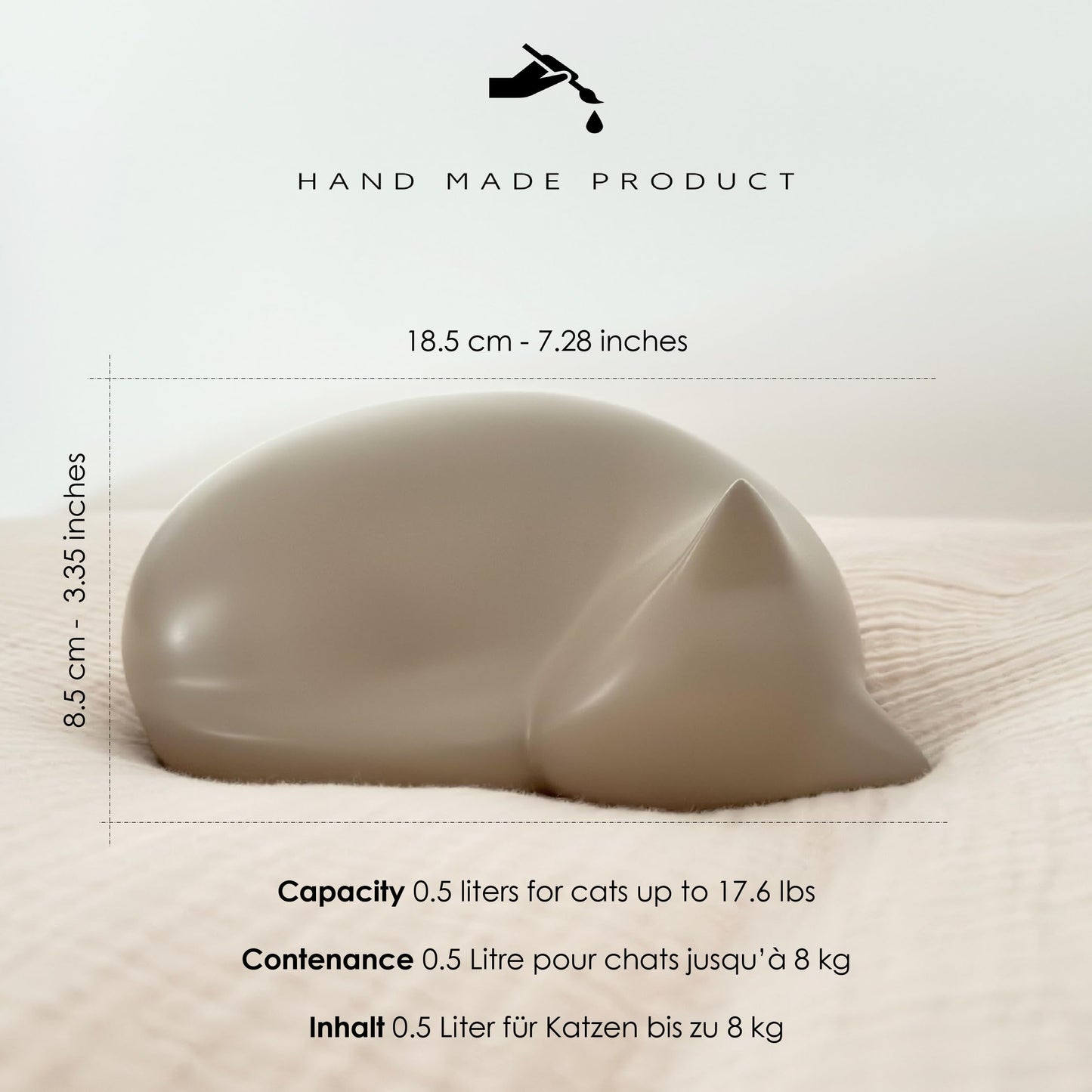 Comemori Sleeping Cat Funeral Urn, Light Taupe (Beige, Sandy)