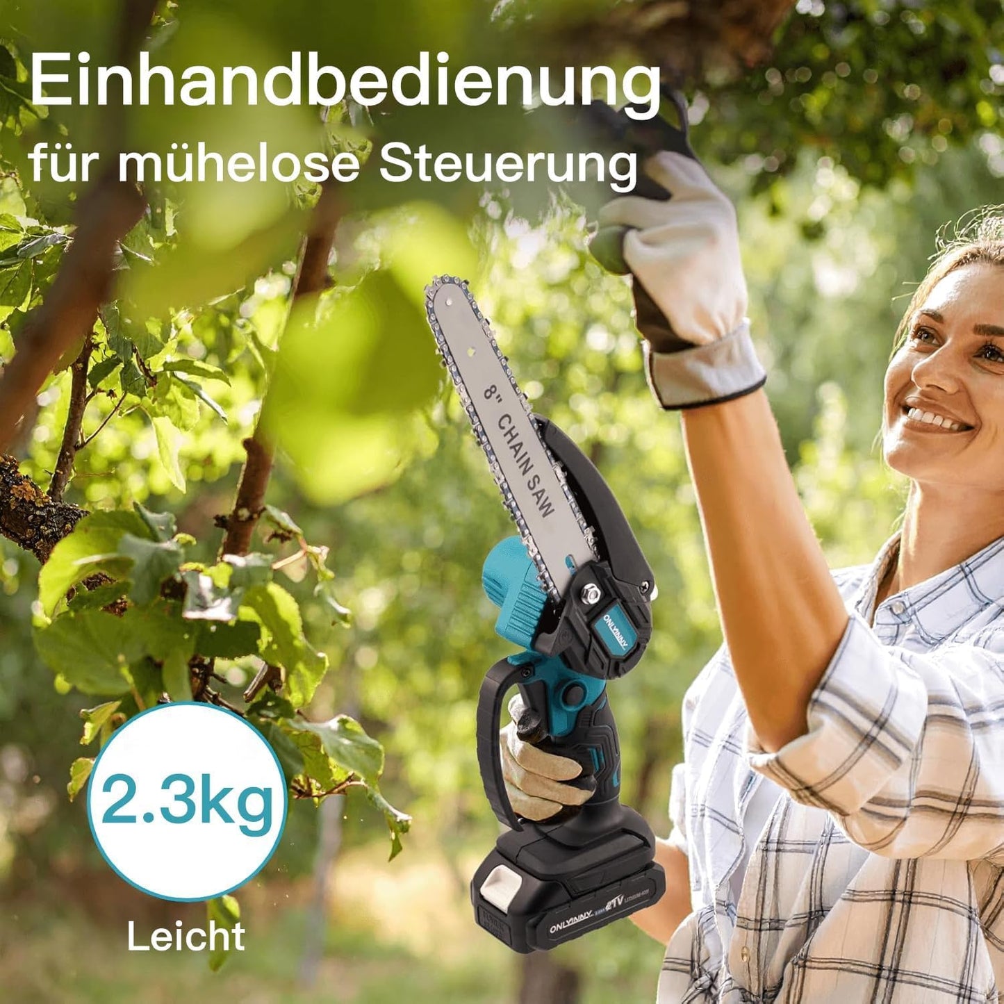 Mini Chainsaw 8 Inch Electric Chainsaw, Mini Cordless Battery Portable Chain Saw Kit Seniors Friendly with Auto Oiler, 2 Chainplate 2 Chains 2 Batteries for Tree Trimming,