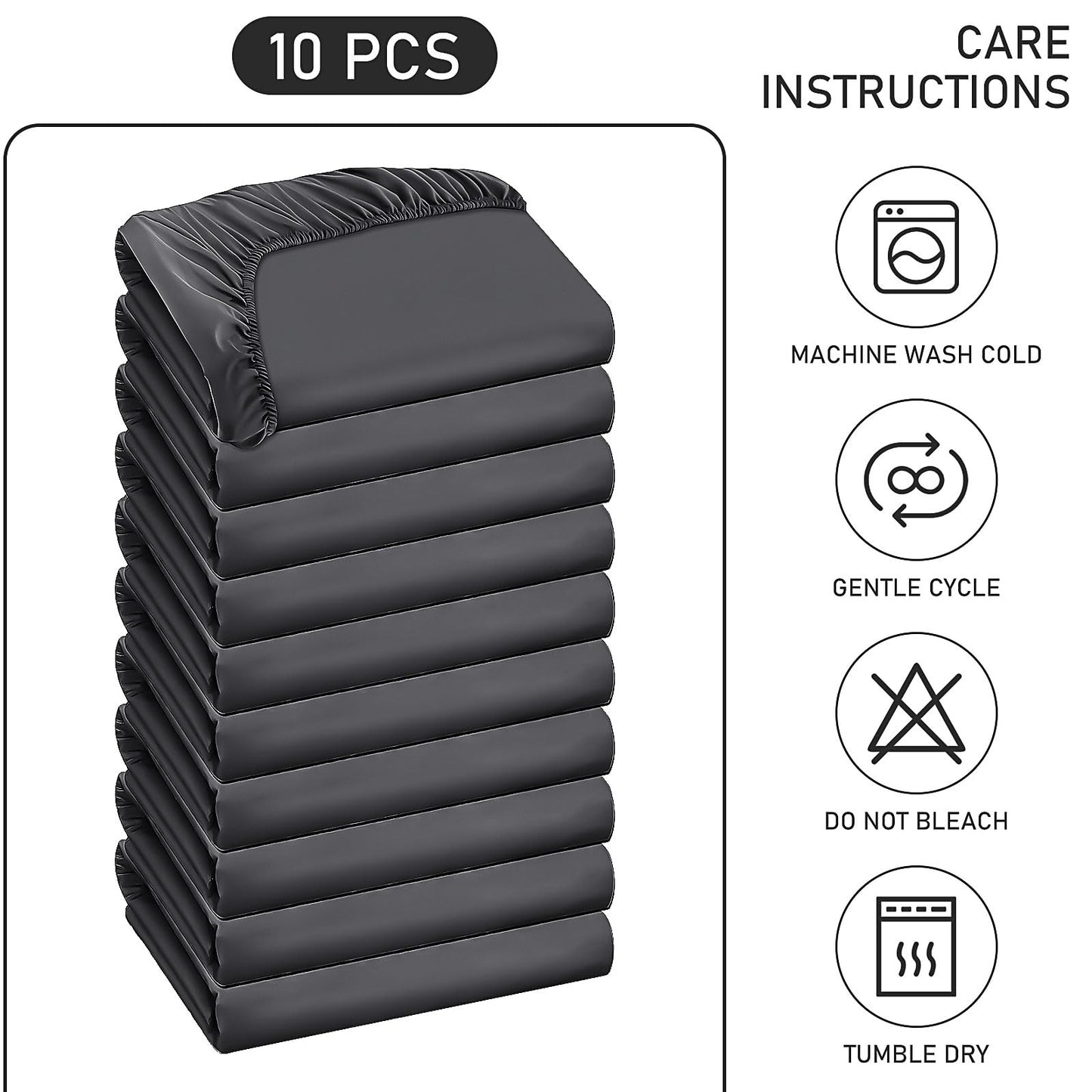 10 Pack Bedding Twin Fitted Sheets Bulk Fitted Bed Twin Size Sheet 39'' x 75'' Single Size Bottom Sheets up to 12 Inches, Ideal for School Dormitory Home Salons Hotels (Gray)