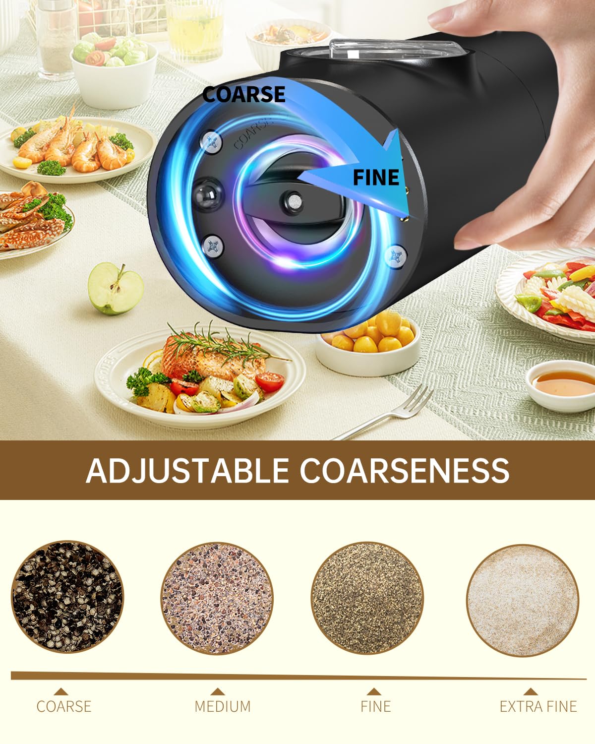 CIRCLE JOY Electric Salt and Pepper Grinder Set, USB Rechargeable Pepper Mills with Ceramic Grind and Adjustable Coarseness, Automatic Grinder for Home, Kitchen, Black White