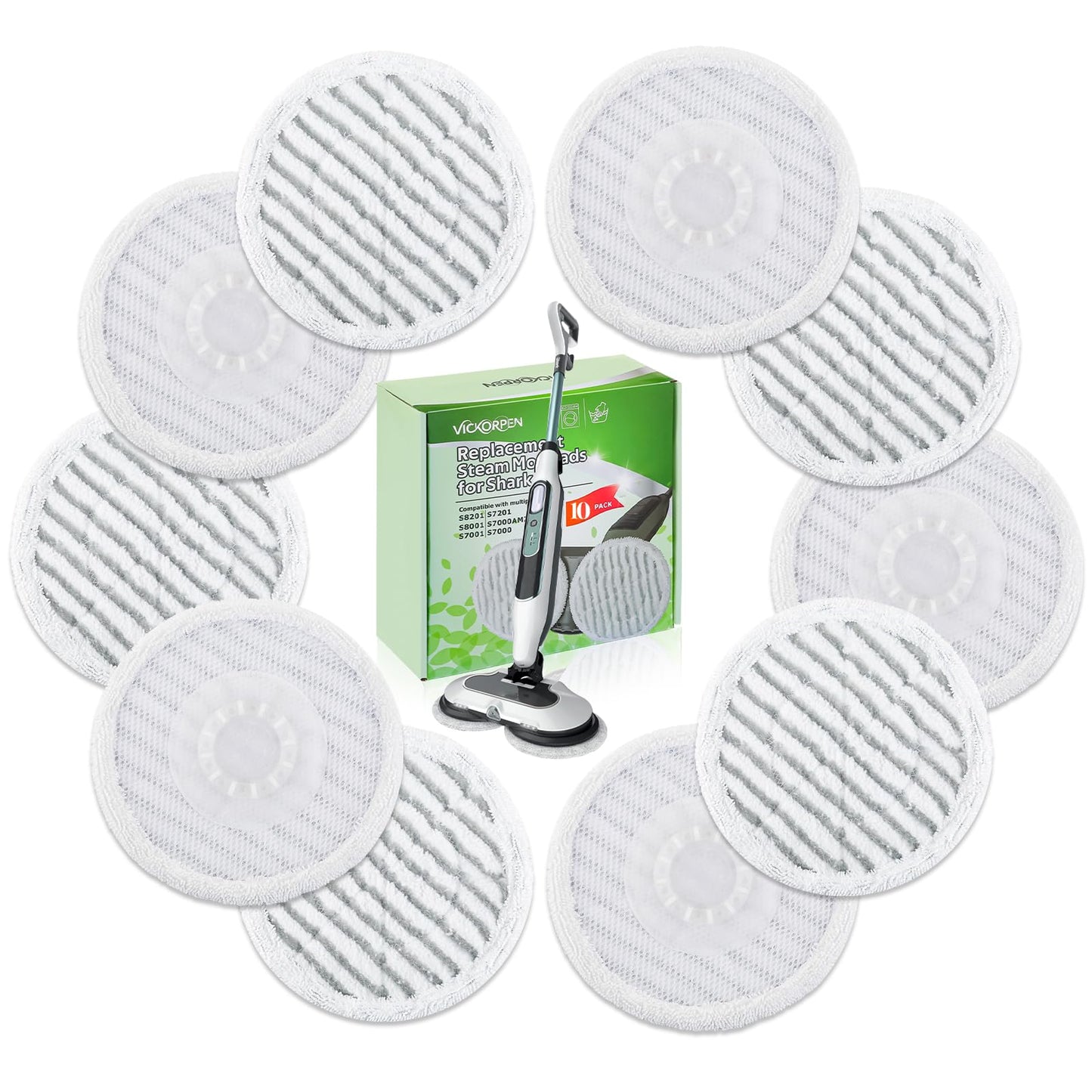 10 Pack Steam Mop Replacement Pads for Shark S8001 S7001 S7201 S7000AMZ S8201 Steamer Mop Washed Pad Repeatedly for All Floors Cleaning