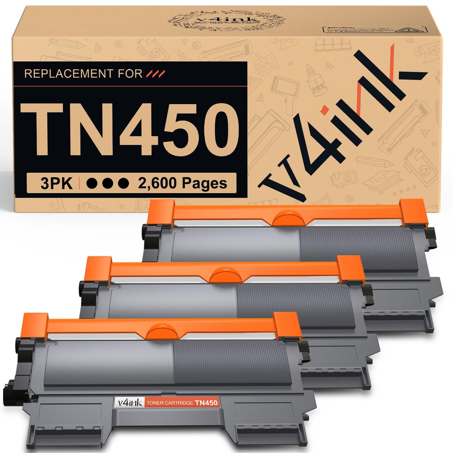 v4ink Compatible Toner Cartridge Replacement for Brother TN450 TN420 Black Toner Cartridge High Yield Use for HL-2240d HL-2270dw HL-2280dw MFC-7360n MFC-7860dw IntelliFax 2840 2940 Printer 3 Pack