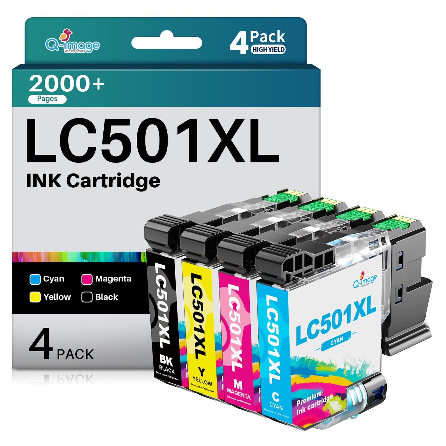 LC501XL Compatible Ink Cartridges Replacement for Brother LC501XL LC501 LC 501 Ink cartridges Work with MFC-J1360DW MFC-J1410DW MFC-J1260W Printer(B/C/M/Y, 4 Packs)