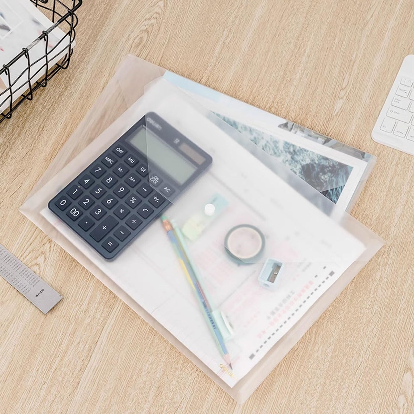 100 Pcs Transparent File Folders, Clear Plastic File Envelopes Poly Folders Letter Size / A4 Size, Waterproof Document Folder with Snap Button for School Home Work Office Organization
