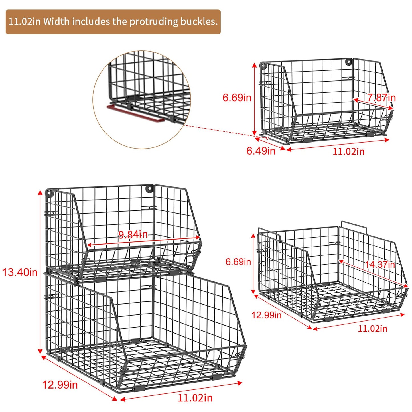2-Tier Stackable Fruit Basket for Counter, Potato and Onion Storage Bin - Vegetable Basket for Kitchen, Wire Basket for Pantry Organizers- Metal Baskets for Snack Produce Can