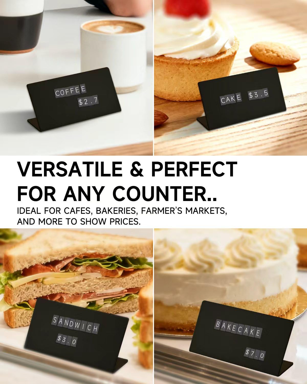 Mini Magnetic Letter Display Signs – Chalkboard-Style Reusable Food Price Labels | 12 Metal Boards + 900 Magnetic Characters for Bakery, Café, Dessert Shop, Deli & Catering Use