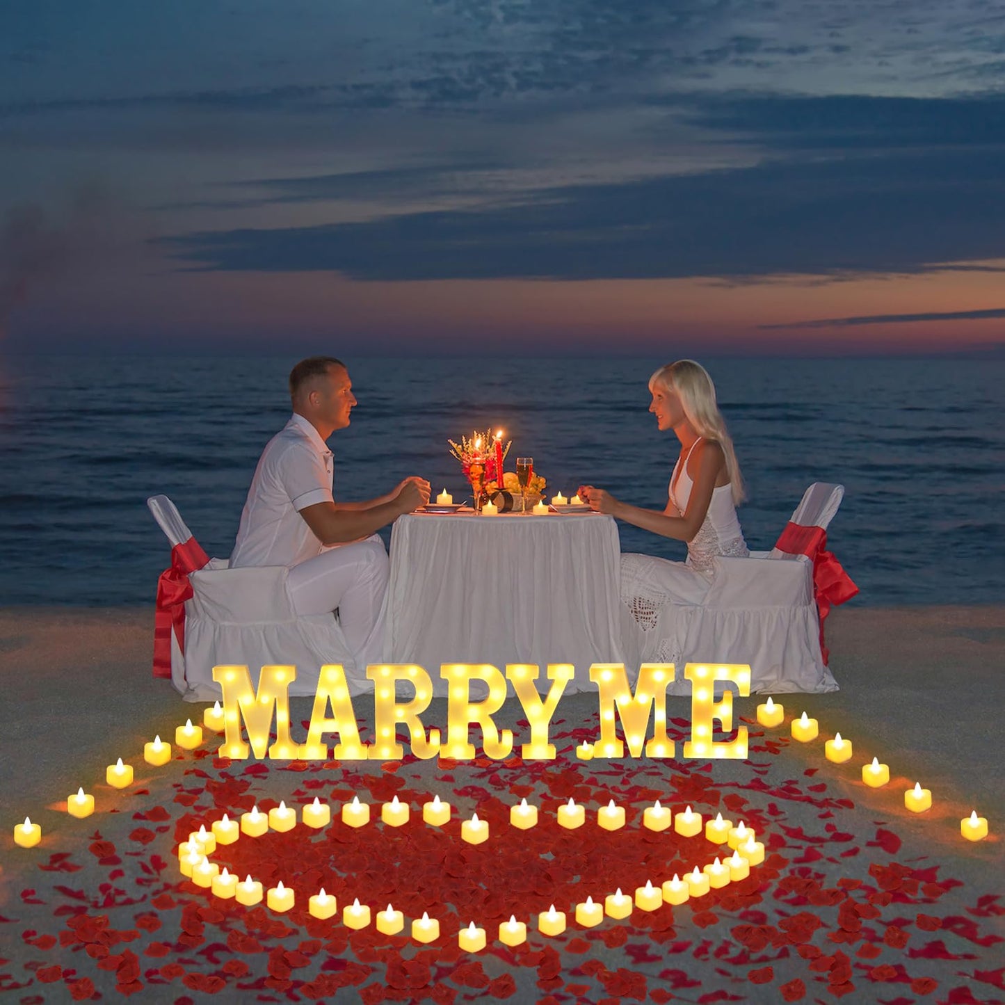 2031 Pcs Marry Me Light Up Letters Proposal Decorations, Marry Me Sign with 24 Pcs Heart Flameless Candles 2000 Pcs Rose Petals for Valentine's Day Wedding Proposal Romantic Night Decor